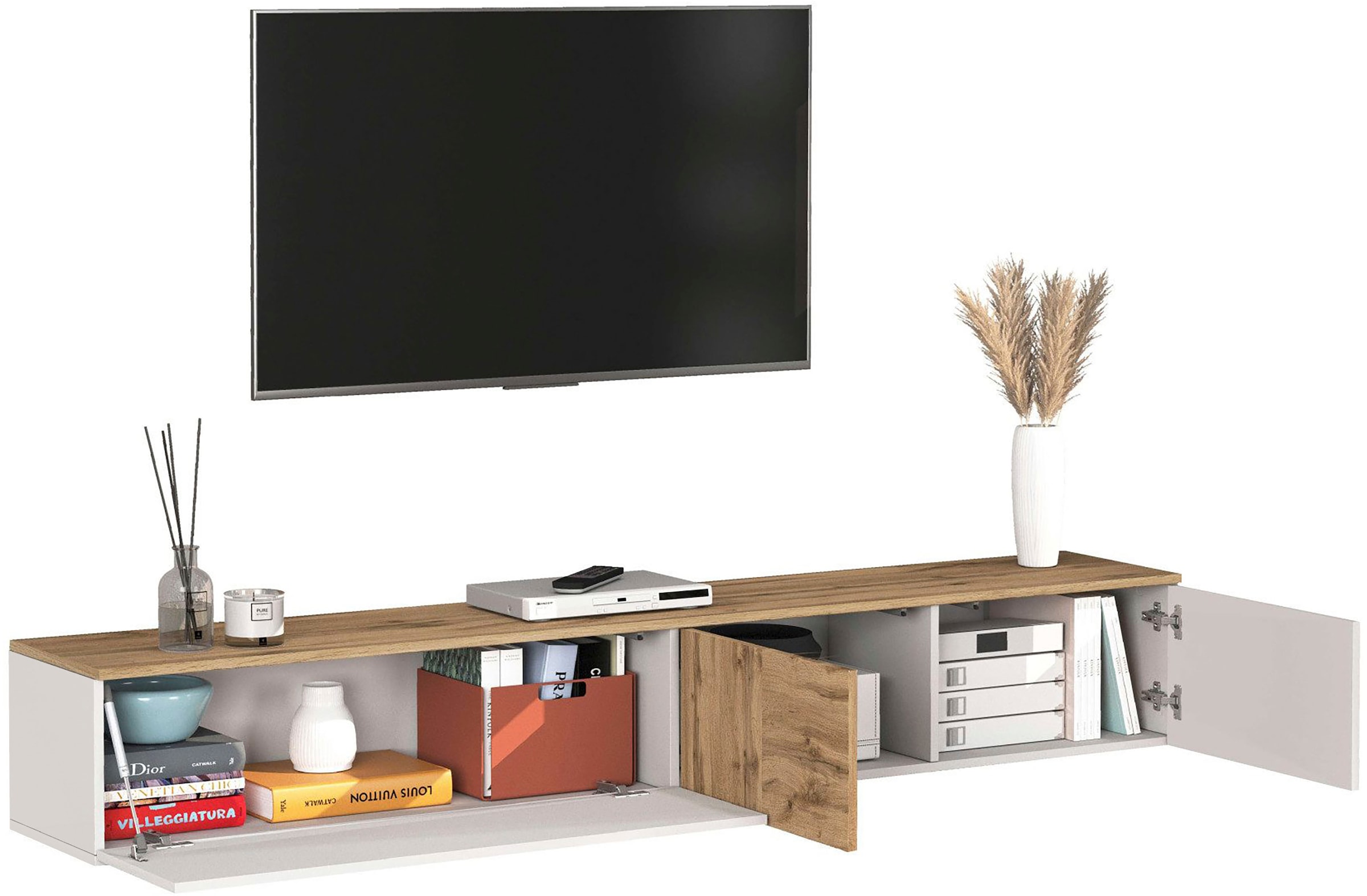 OTTO home Lowboard »ISEO, TV-Kommode,TV-Möbel,TV-Bank, 3 Fächer, Breite 200 cm« 1 Stk. tlg. stehend/hängend, 1 Klappe, 2 Türen Hochglanz lackiert, Made in Italy