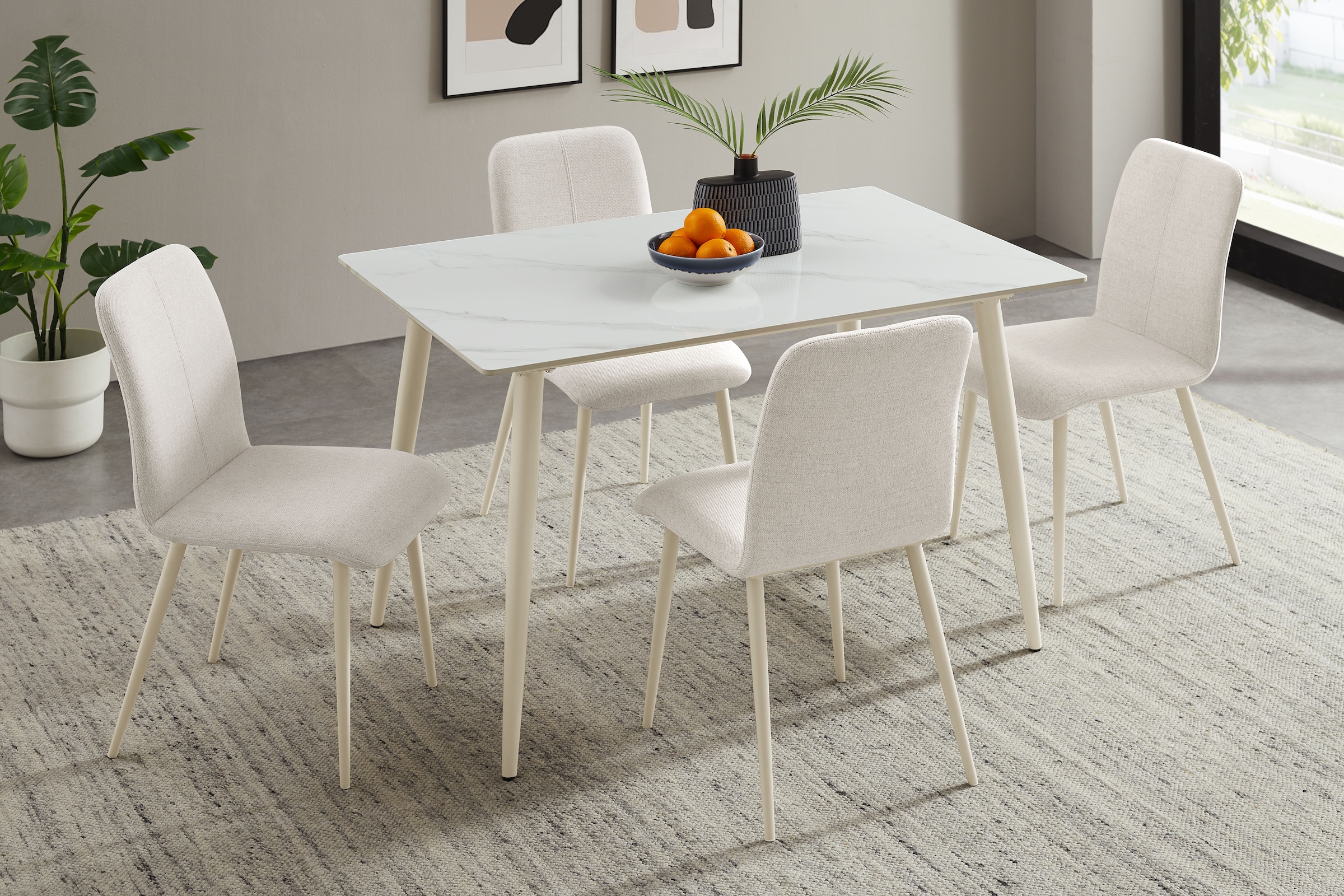 OTTO home Essgruppe »Kryce« Set, 120 cm Esstisch + 4 Stühle, 5 Stk. tlg. Strukturstoff, robustem Metallgestell, Tischplatte aus Sinterstein