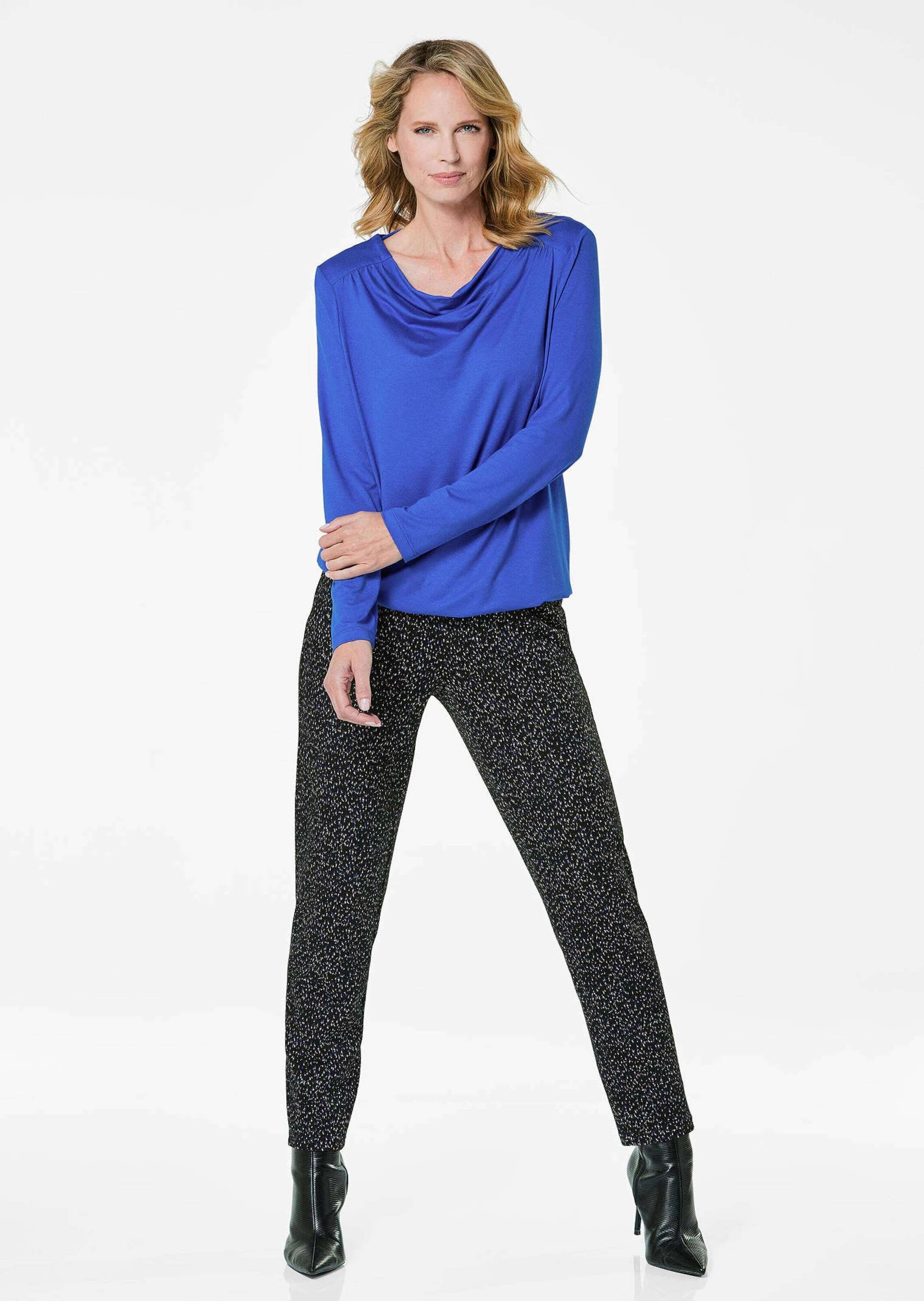 GOLDNER Kurzarmshirt »Kurzgröße Langarmshirt mit Wasserfallausschnitt« Mit schmalem Gummibund am Saum