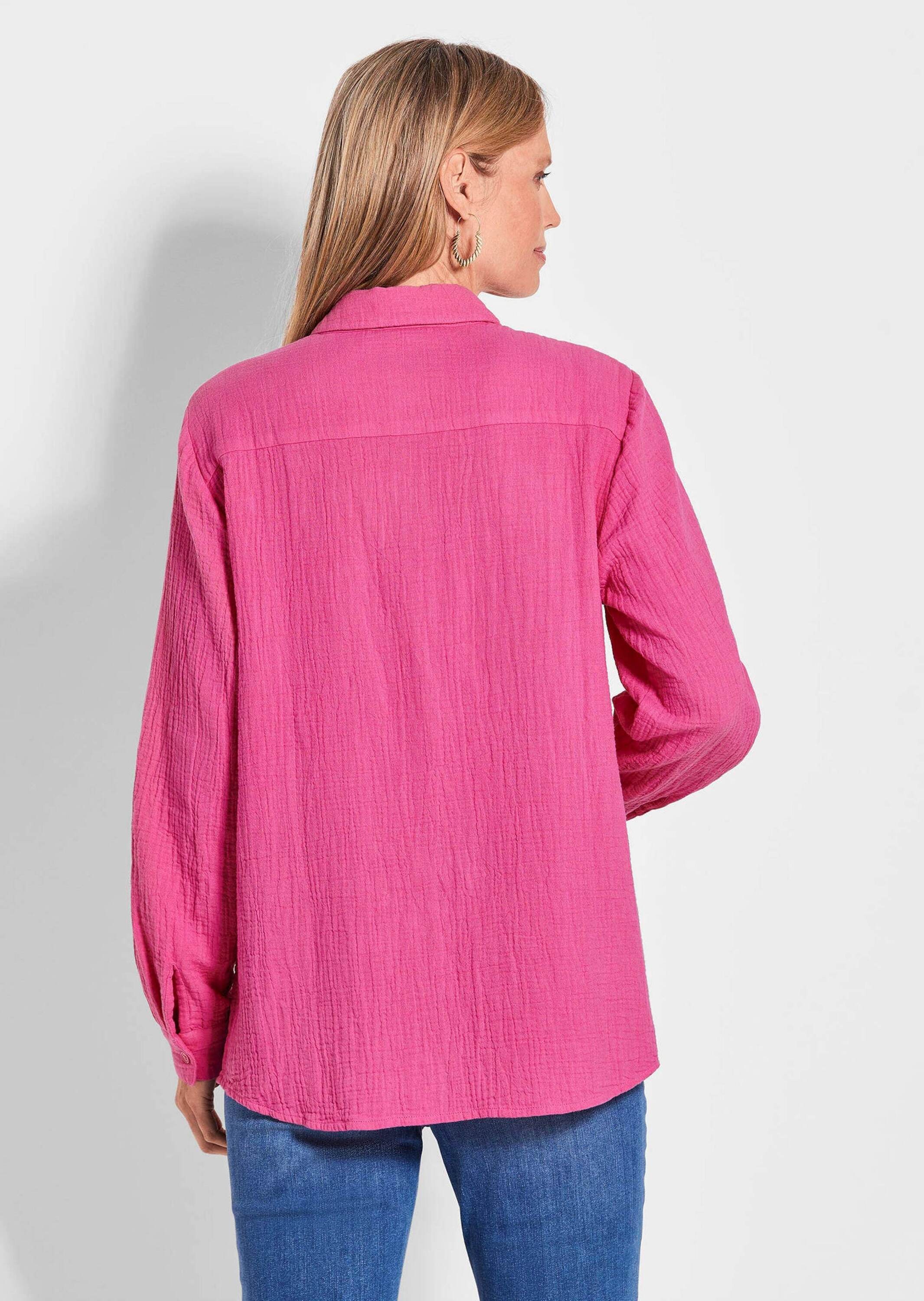 GOLDNER Hemdbluse »Kurzgröße Verlängerte Langarm Musselin-Bluse«