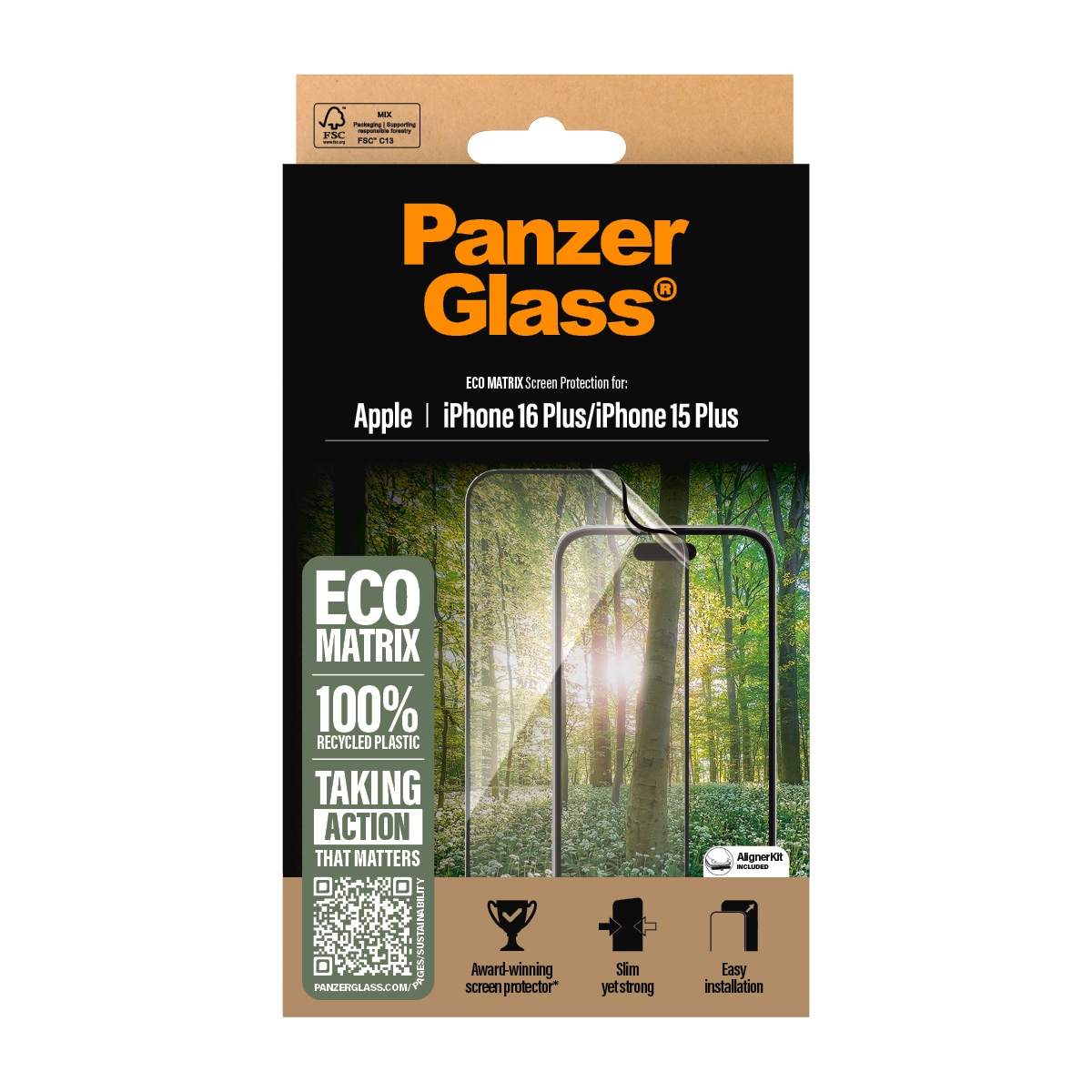 PanzerGlass Displayschutzfolie »ECO MATRIX Screen Protection«, für Apple iPhone 16 Plus-Apple iPhone 15 Plus, Displayschutz, Schutzfolie, Bildschirmschutz, kratz- & stoßfest
