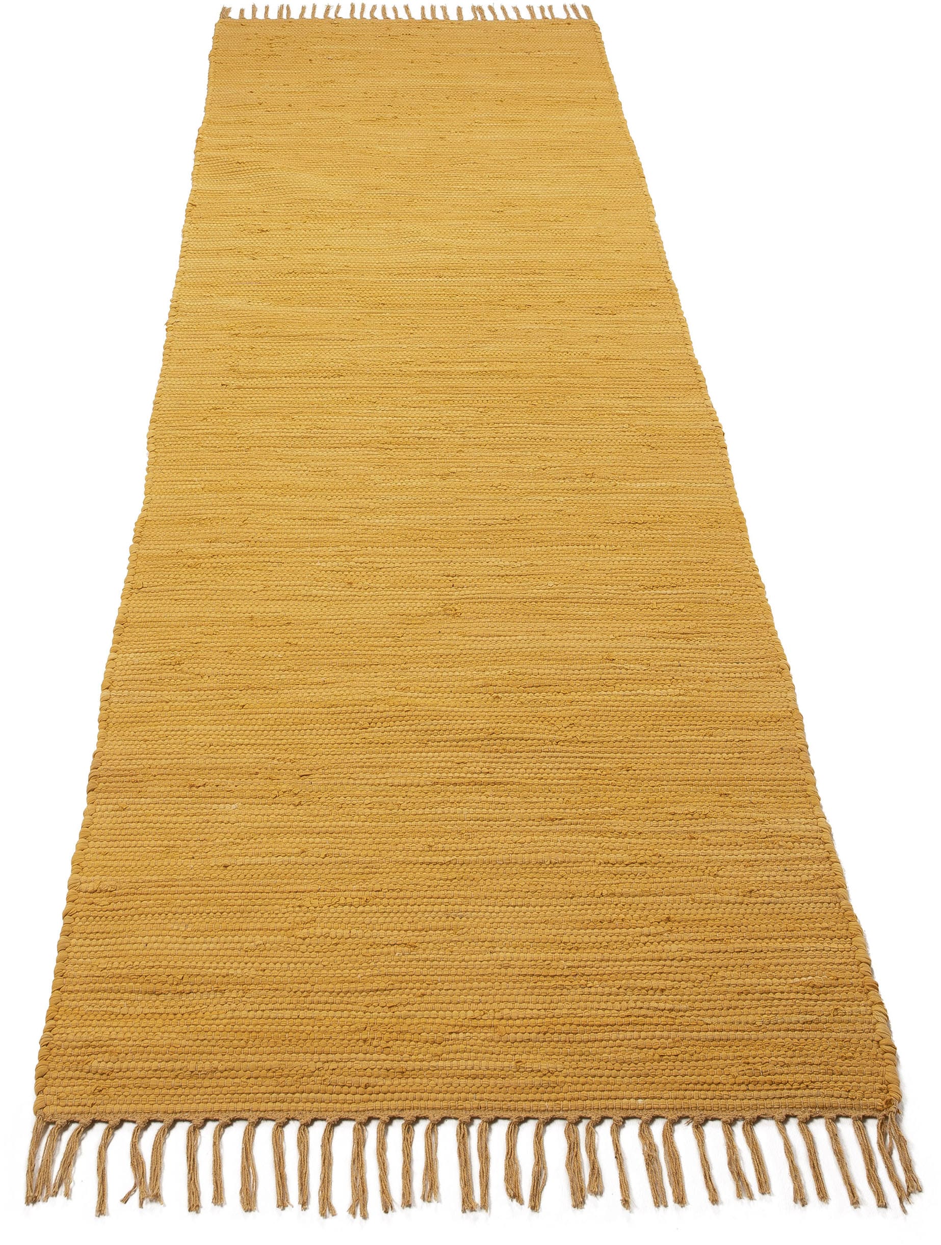 carpetfine Teppich »Kelim Chindi uni, auch als Läufer«, rechteckig, 5 mm Höhe, Wendeteppich, reine Baumwolle, handgewebt, Uni-Farben, mit Fransen