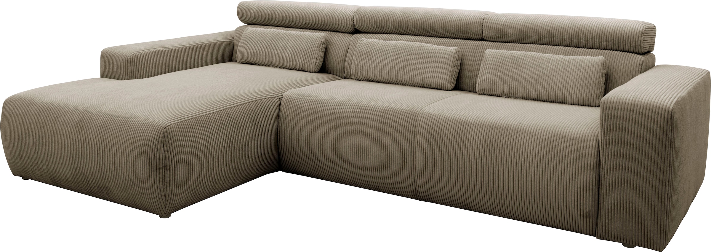 DOMO collection Ecksofa »Brandon B/T/H: 289/177/80 cm, whlw. mit Sitztiefenverstellung, L-Form«, mit Sitztiefenverstellung, Cord, schlamm