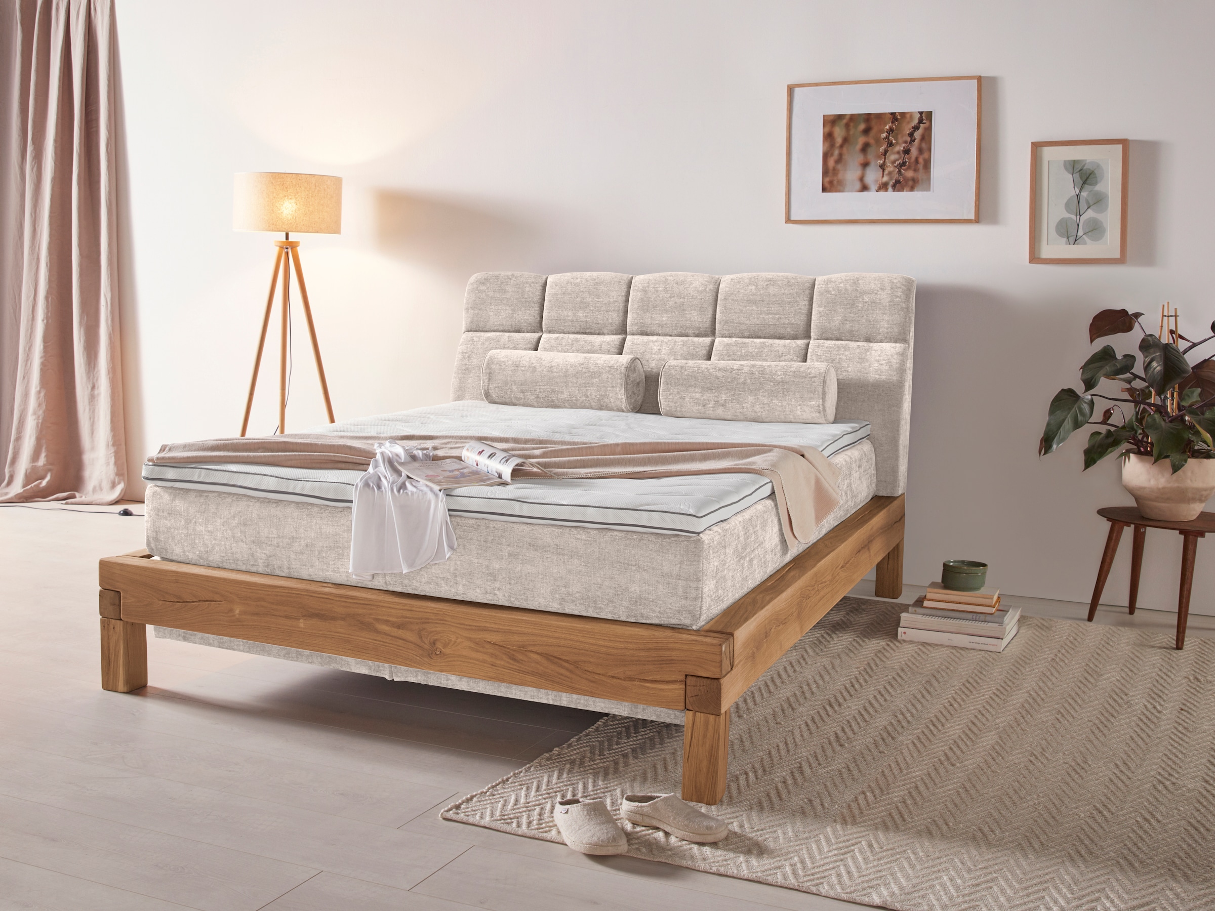 Home affaire Boxspringbett »VILLADS inkl. Taschenfederkernmatratze H2-H4 und Topper« Inside-Boxspring, recycelte Bezugsstoffe, Liegefläche 160 cm x 200 cm