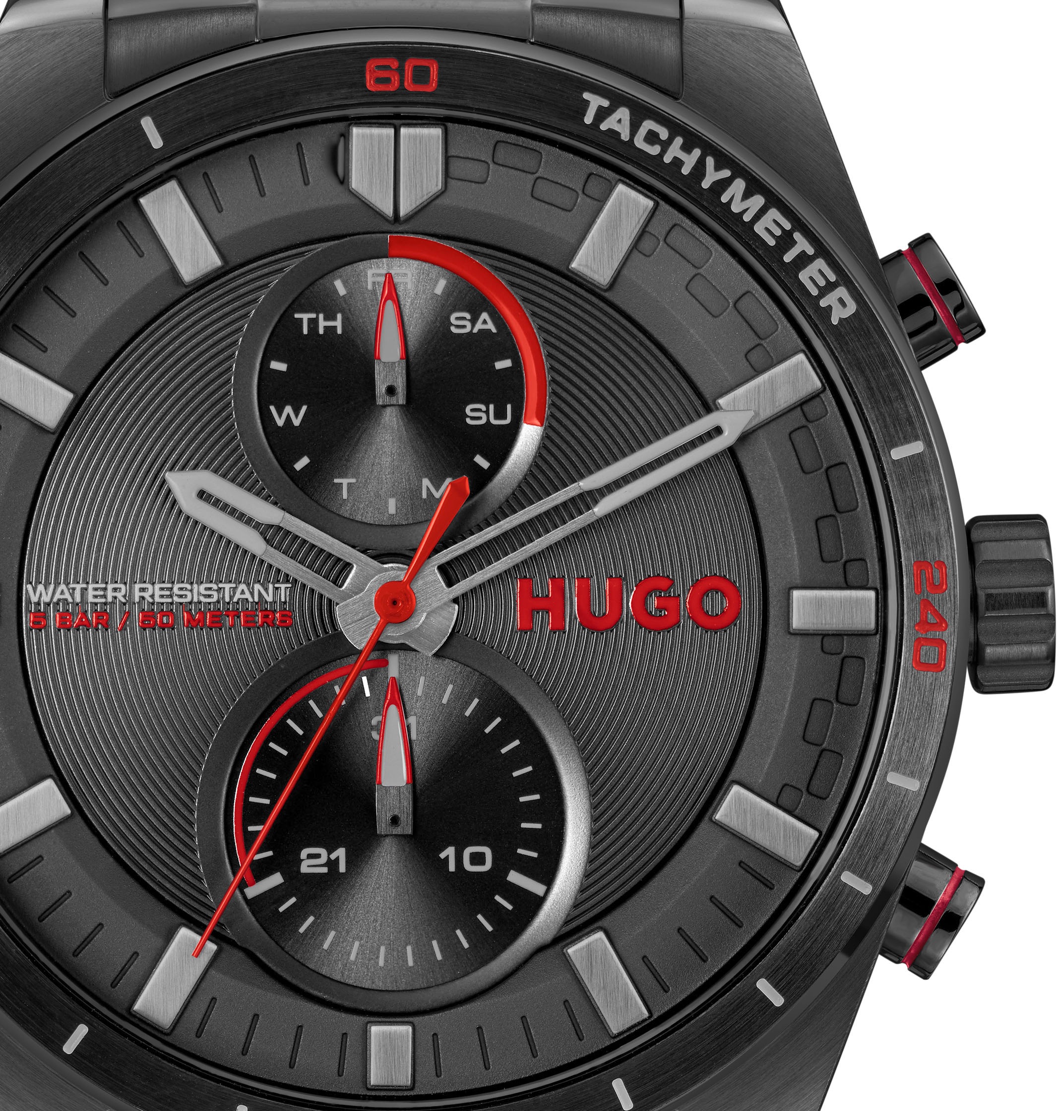 HUGO Multifunktionsuhr »#FAST«, Armbanduhr, Quarzuhr, Herrenuhr, Datum, Edelstahlarmband