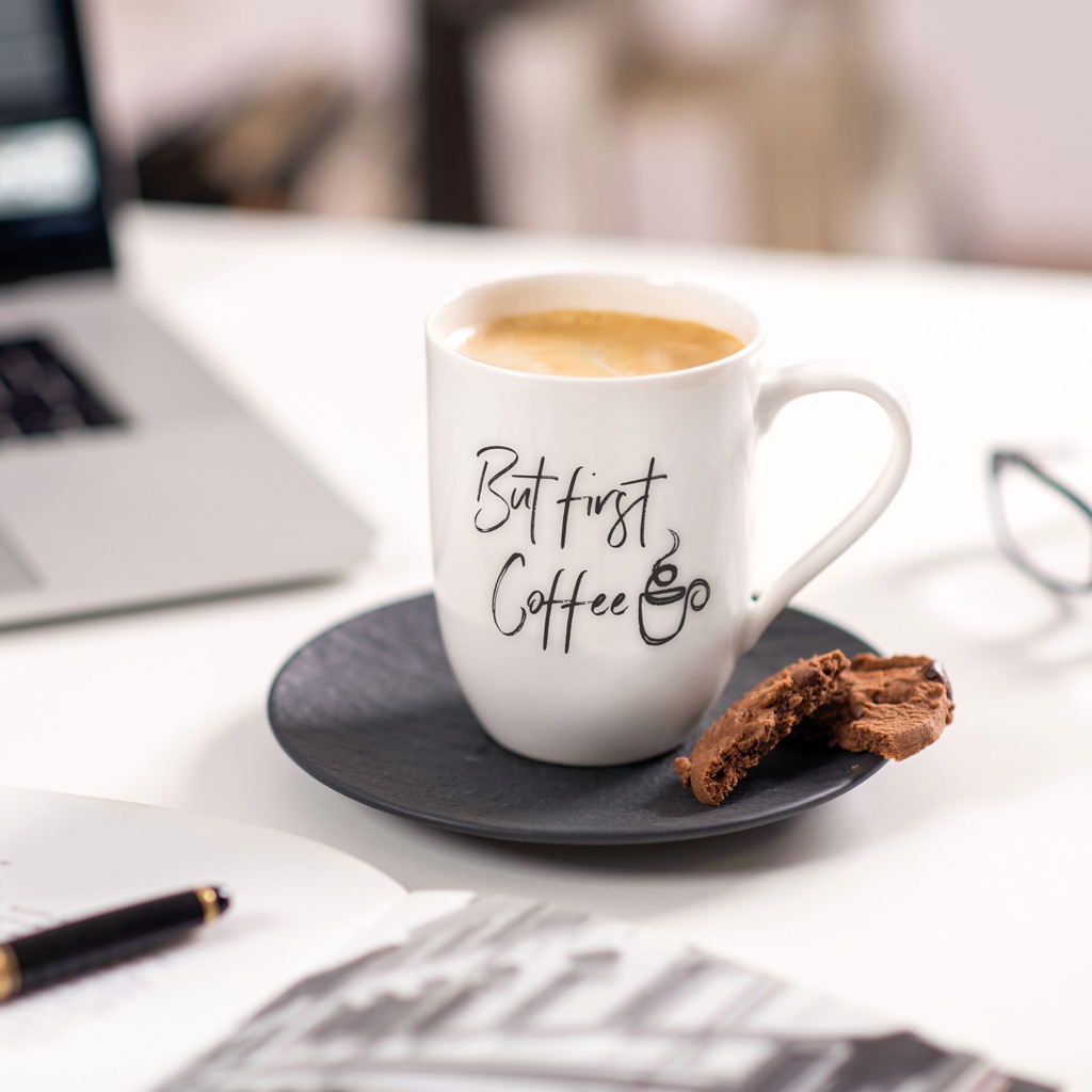 Villeroy & Boch Becher »Becher mit Henkel 'But first Coffee' Statement 290 ml 6er Set weiß«