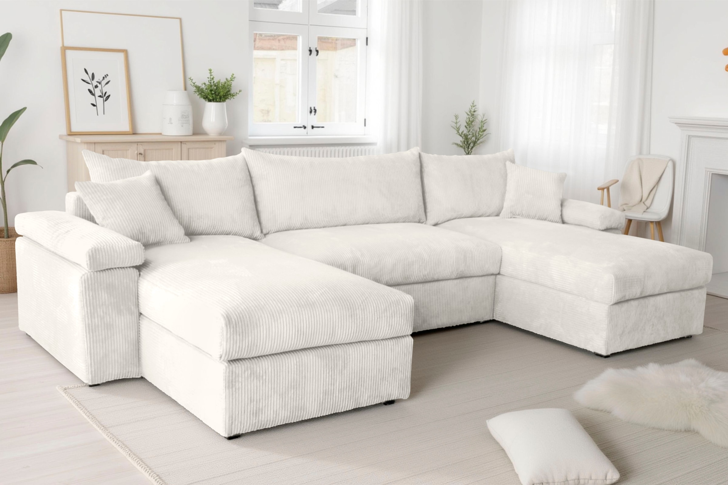 OTTO home Wohnlandschaft »Cosy U-Form, B: 309 cm, Sitzaufbau im Sandwich-Federkern« 2 Zierkissen, Mega-Sofa, Cord oder Struktur weich, Kaltschaumauflage
