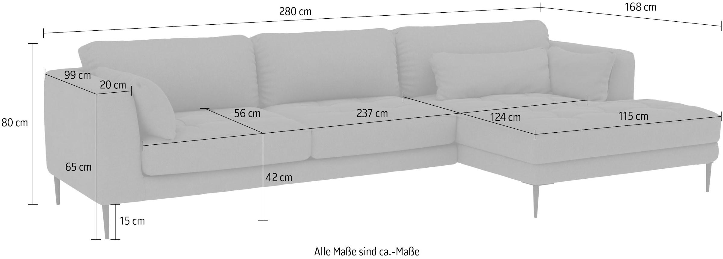 TRENDMANUFAKTUR Ecksofa »Luzi, wahlweise mit Schlaffunktion & Bettkasten. L-Form«, Designsofa mit tollem Sitzkomfort, Metallfüße schwarz, Breite 280 cm