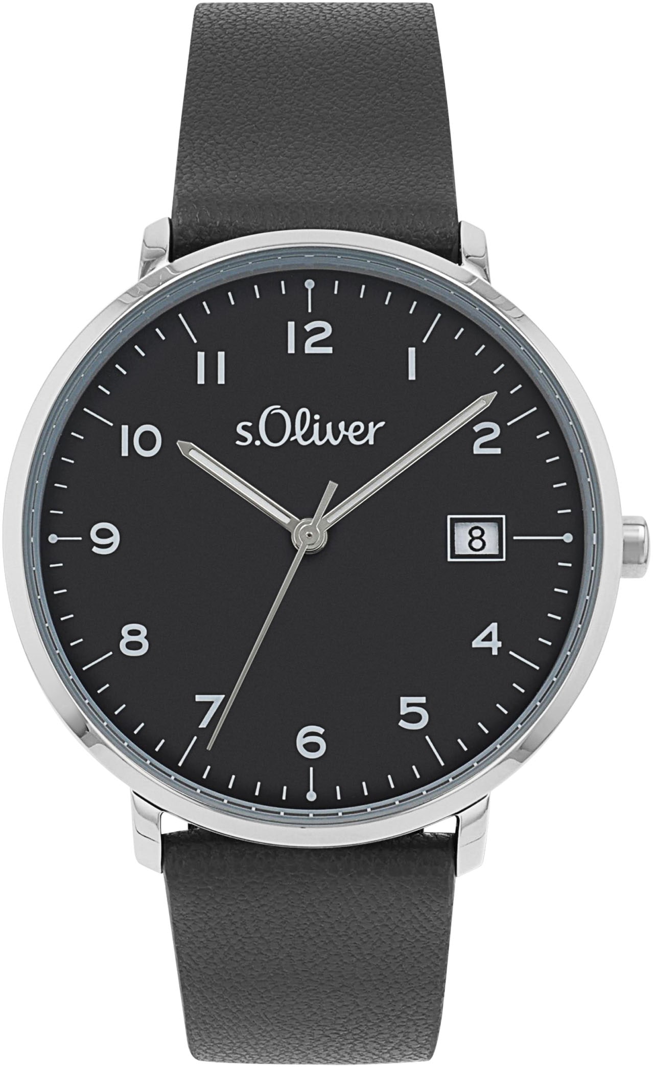 s.Oliver Quarzuhr, Armbanduhr, Damenuhr, Herrenuhr, Lederarmband, Datum