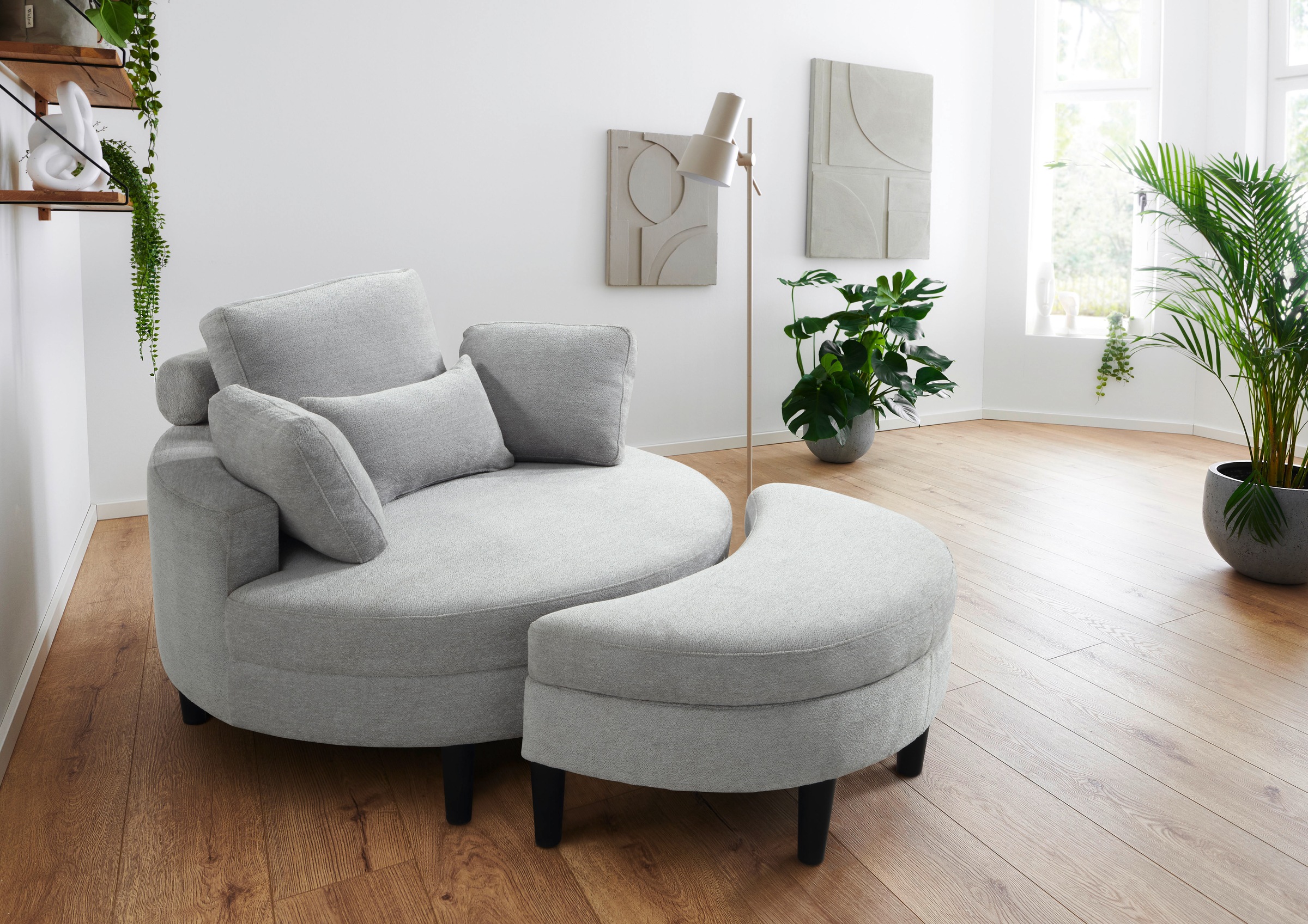 OTTO home Loveseat "Ravi Sessel, B: 114 cm, Sitzhöhe: 42 cm" XXL- Sessel, mit Stauraumhocker, Rückenstütze & 4 Zierkissen