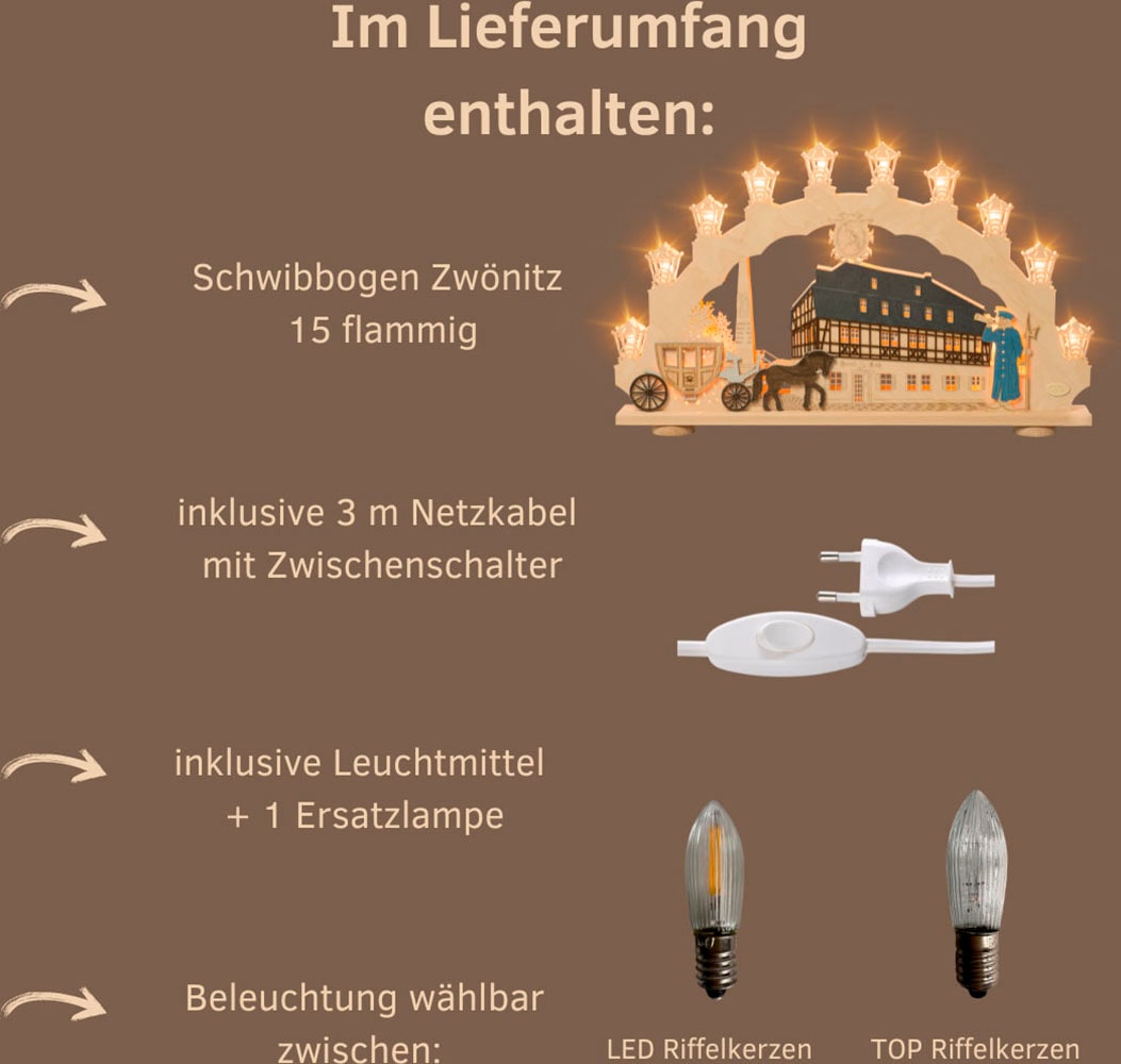 Weigla Schwibbogen »Zwönitz, Lichterbogen aus Holz, Fachwerkhaus«, Erzgebirge garantiert, Weihnachtsdeko Innen, Weihnachtsbeleuchtung