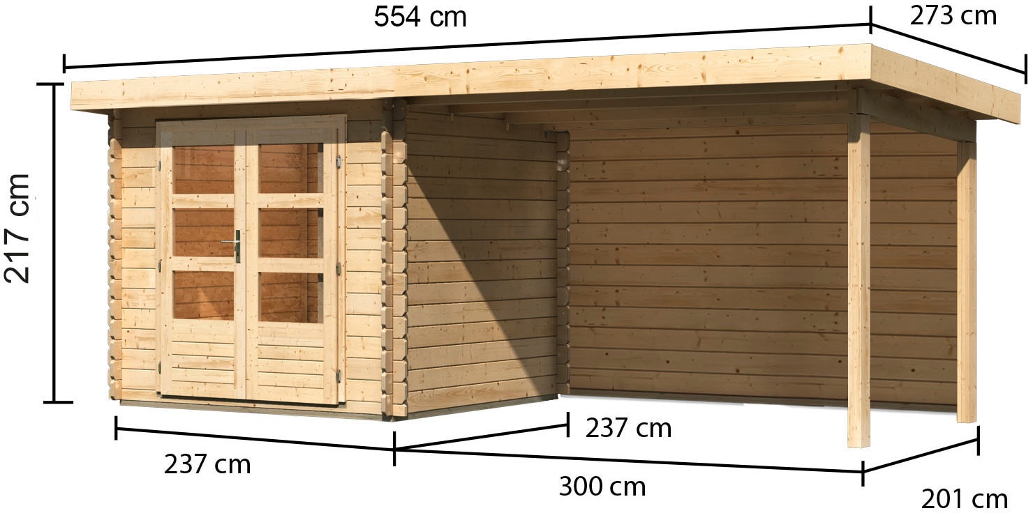 Karibu Gartenhaus »Schloßsee 2« mit Anbaudach und Rückwand