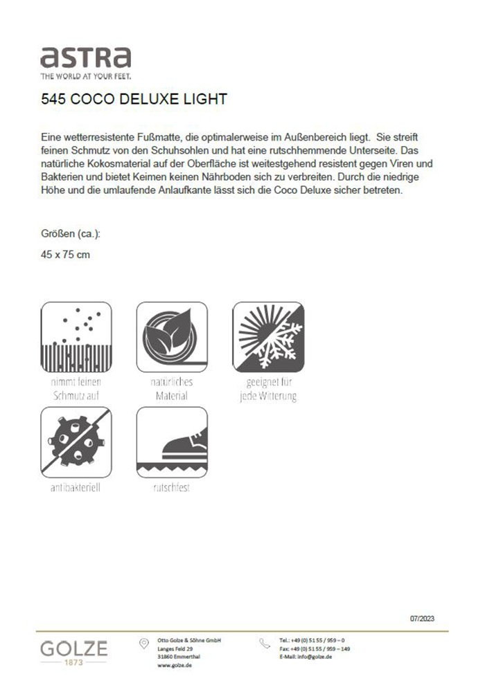 ASTRA Fußmatte »Coco Deluxe Light«, halbrund, 8 mm Höhe, Türmatte, Kokos, rutschfest, schmutzabweisend, In und Outdoor