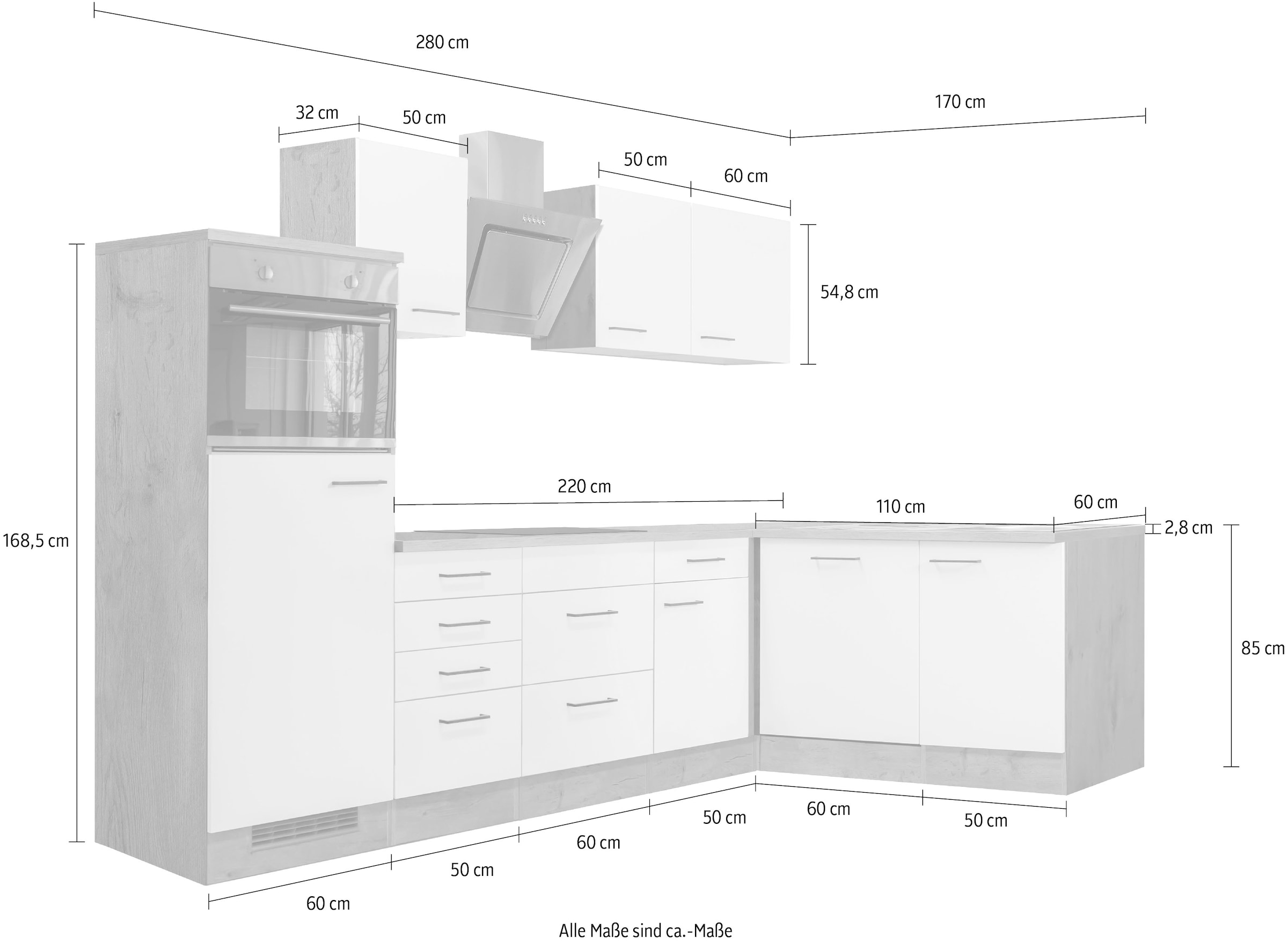 Flex-Well Winkelküche »Morena«, 280 Gesamtbreite E-Geräten, auf 170 cm x mit Rechnung bestellen