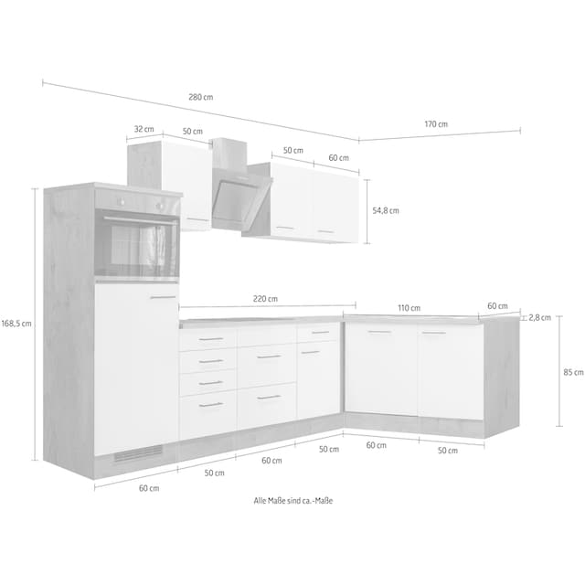Flex-Well Winkelküche »Morena«, mit E-Geräten, Gesamtbreite 280 x 170 cm  auf Rechnung bestellen