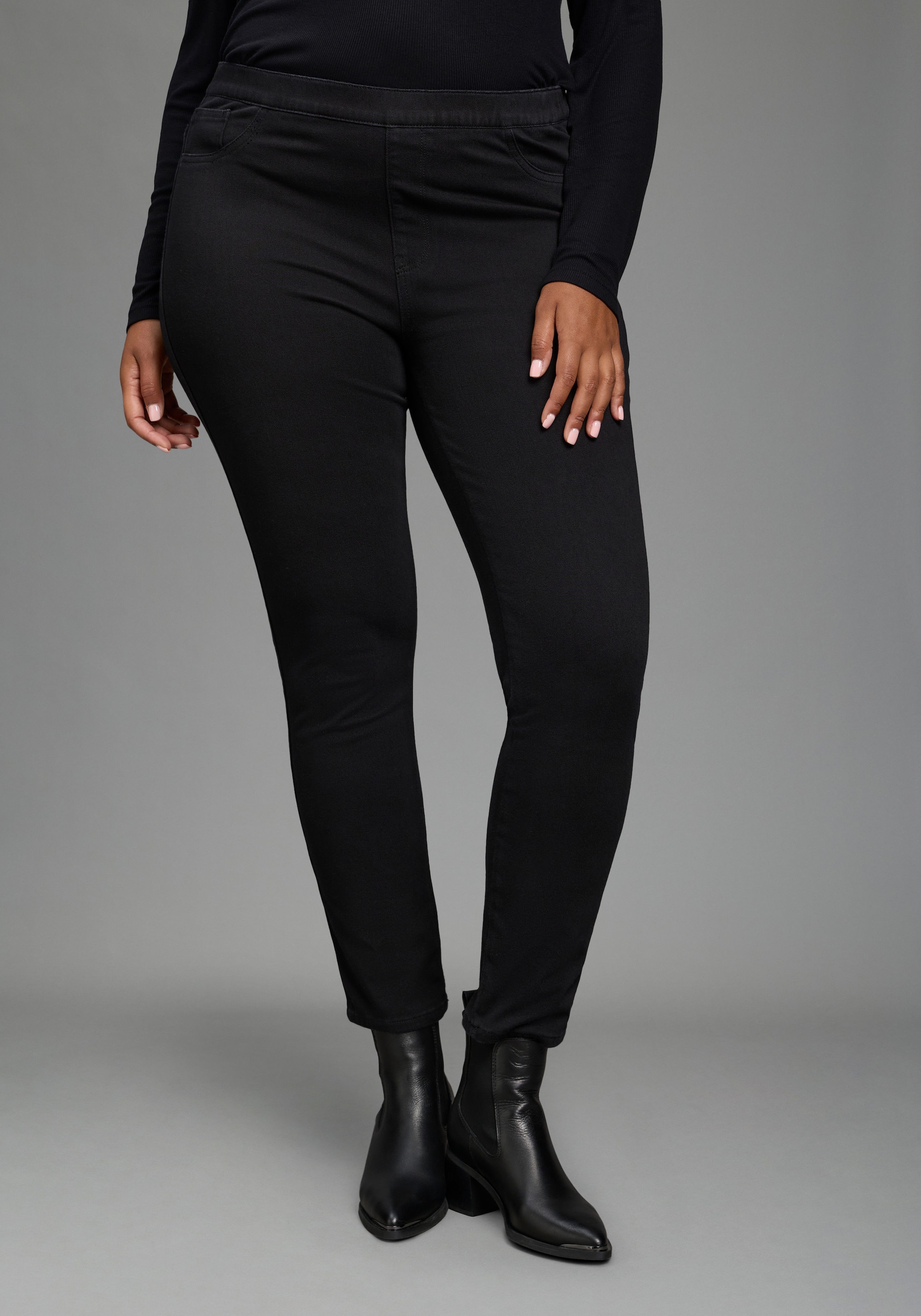 Laura Scott CURVE Jeansjeggings »Große Größen, im 4 Way Stretch, Quer- und Längselastisch« mit Eingrifftaschen, Gesäßtaschen und Coinpocket, lange Schnittform