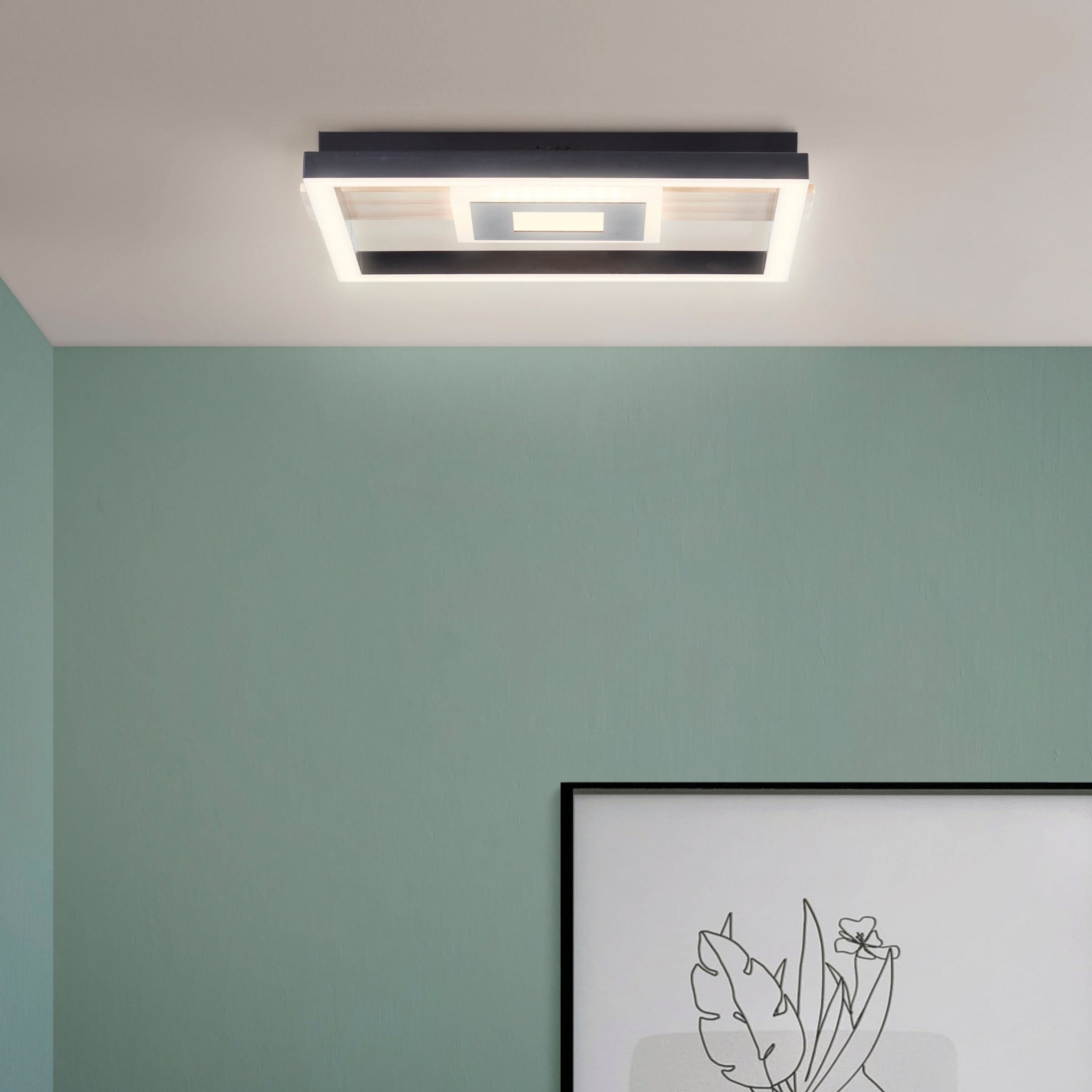 my home LED Deckenleuchte »Lysann Deckenlampe«, Leuchtmittel LED-Board | LED fest integriert, 30 x 28 cm, 24 W, 2600 lm, 3000 K, Holz/Metall, braun/schwarz