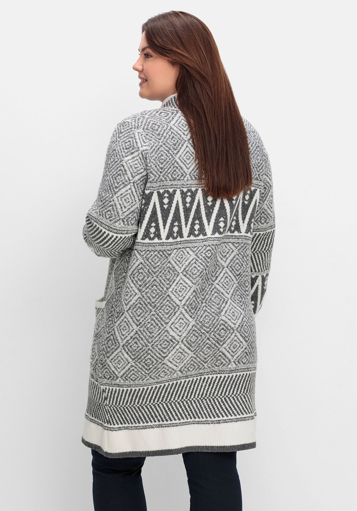 Sheego Longstrickjacke »Lange Strickjacke im Jacquard-Mustermix«, im Jacquard-Mustermix