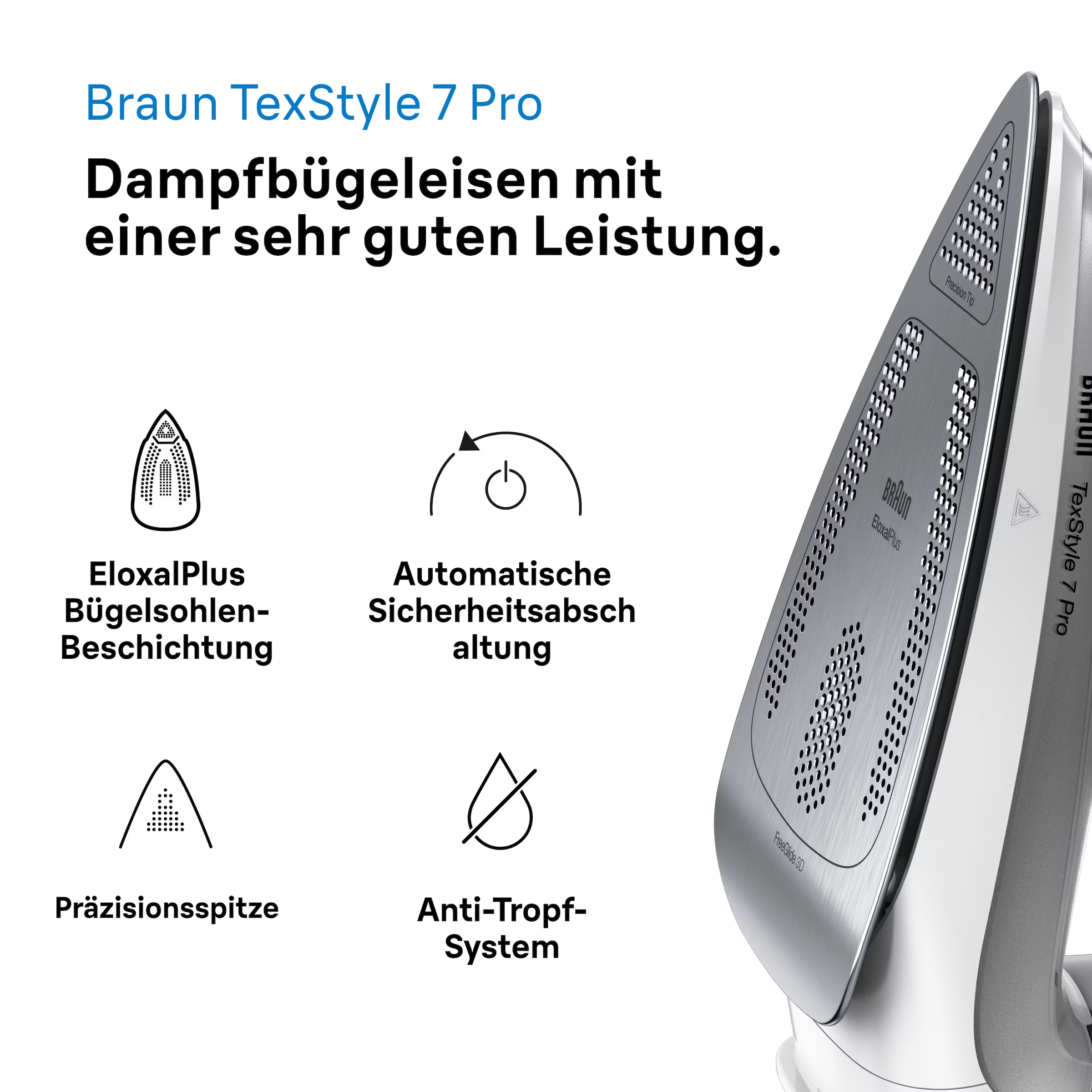 Braun Dampfbügeleisen »TexStyle 7 SI 7149 WB - 2.900 W, 220 g Dampfstoß, 300 ml Wassertank«, 2900 W, 50 g Dampfmenge, EloxalPlus Bügelsohle, autom. Sicherheitsabschaltung