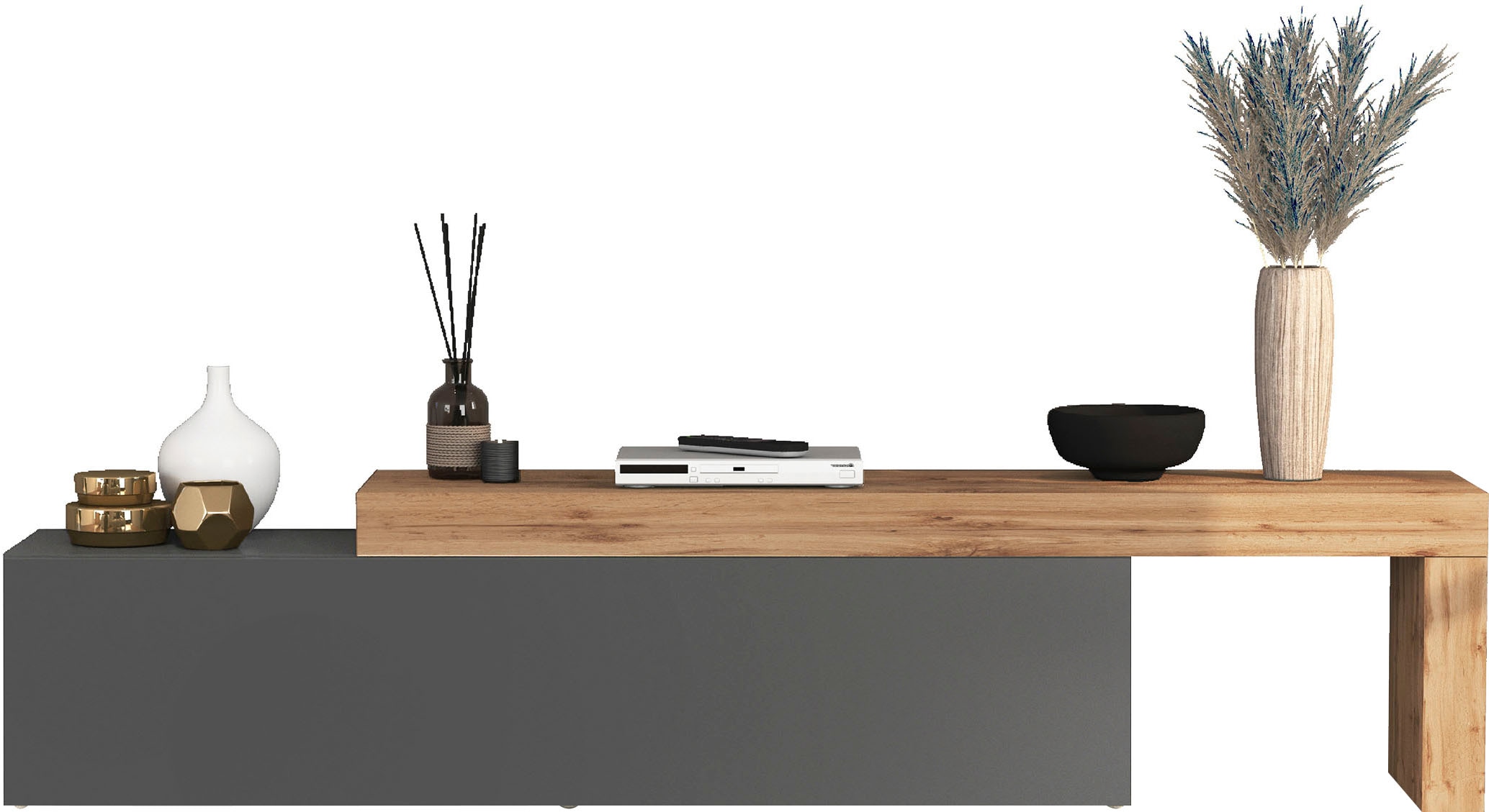 INOSIGN Lowboard »Chronos TV-Board, TV-Schrank« Breite verstellbar von 190 bis 350 cm, 1 Stk. tlg. Breite 270 cm TV-Board,Lowboard,1 Klappe und ein L-Förmiger Aufsatz