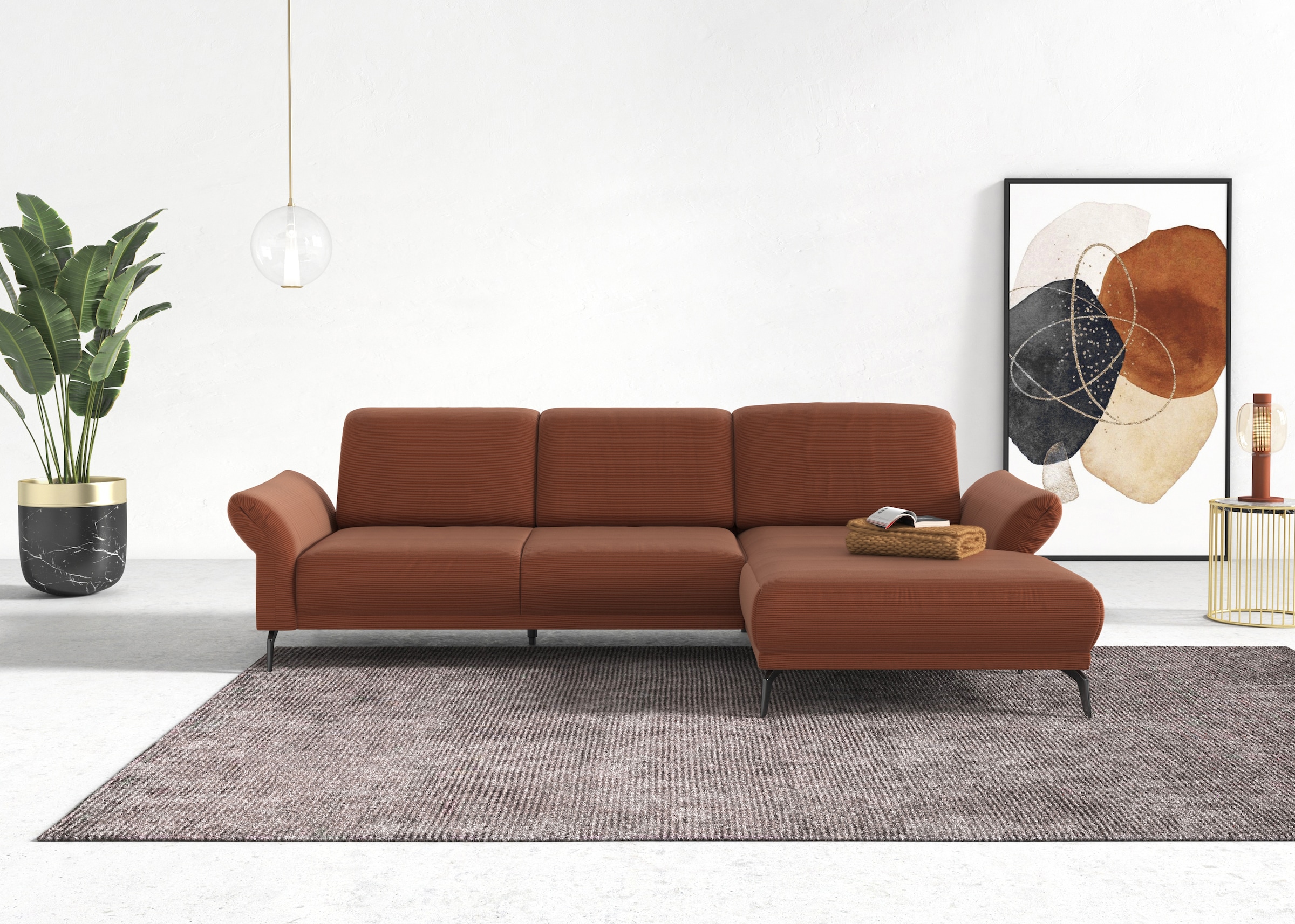 INOSIGN Ecksofa »Coco L-Form«, Sitztiefen-, Arm- und Kopfteilverstellung, Cord-Bezug, Fußhöhe 15 cm