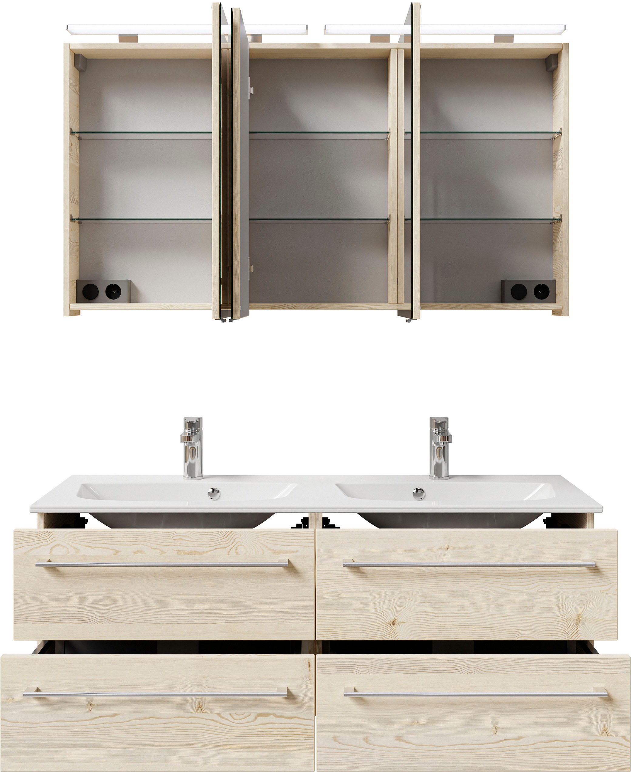 Saphir Badmöbel-Set »Serie 6025 2-teilig Mineralmarmor-Waschtisch mit LED-Spiegelschrank« 2 Stk. tlg.