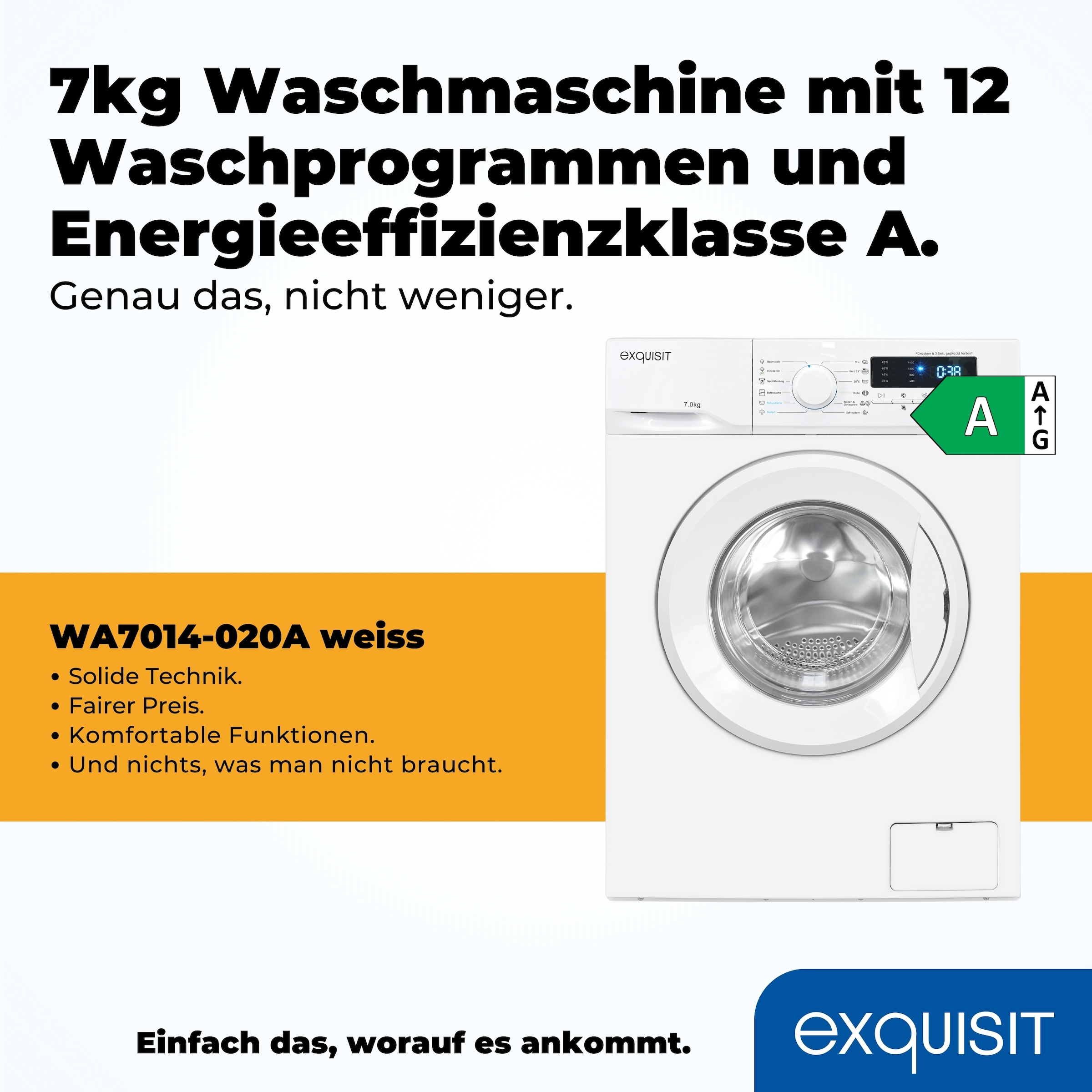 exquisit Waschmaschine »WA7014-020A«, 7 kg, 1400 U/min, Platz für 7,0 kg Wäsche