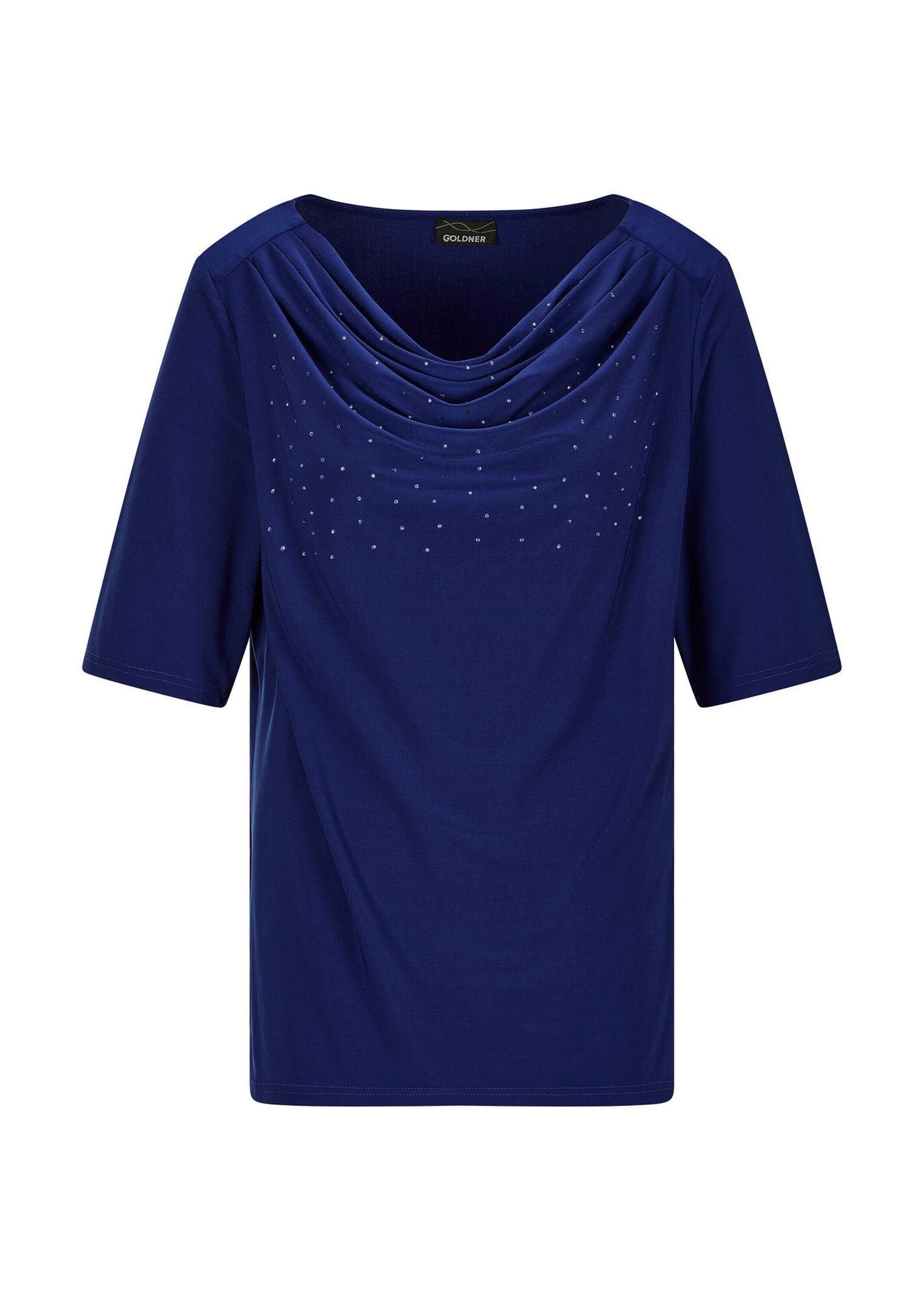 GOLDNER Kurzarmshirt »Kurzgröße Jerseyshirt mit Glitzersteinen« Ton in Ton Hotfix am Wasserfallausschnitt
