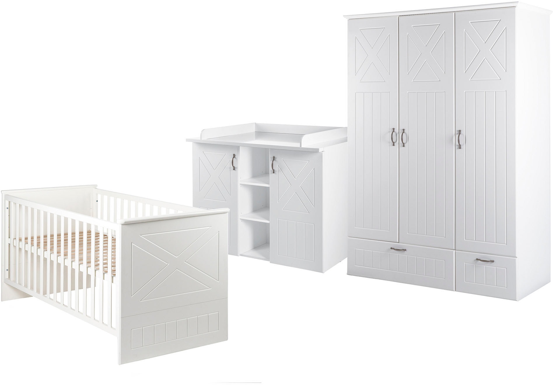 Babyzimmer-Komplettset, (Set, 3 tlg., Kinderbett, Schrank, Wickelkommode), mit...