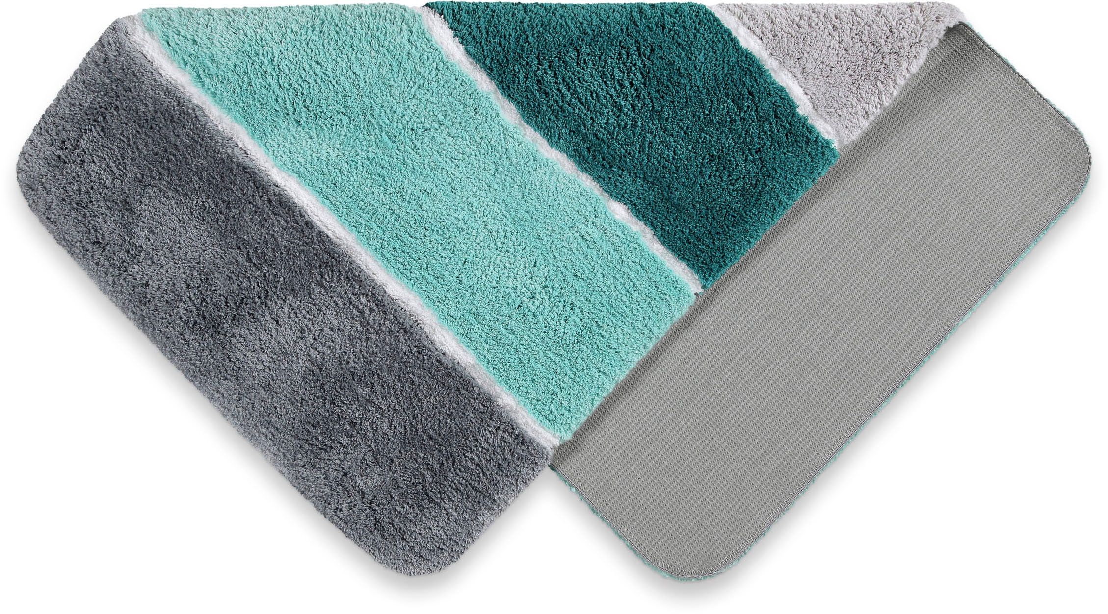 Homie Living Badematte »Rio Marina« Höhe 30 mm rutschhemmend beschichtet fußbodenheizungsgeeignet | schnell trocknend flauschiger Badteppich, modern gestreift, waschbar, Badezimmerteppich