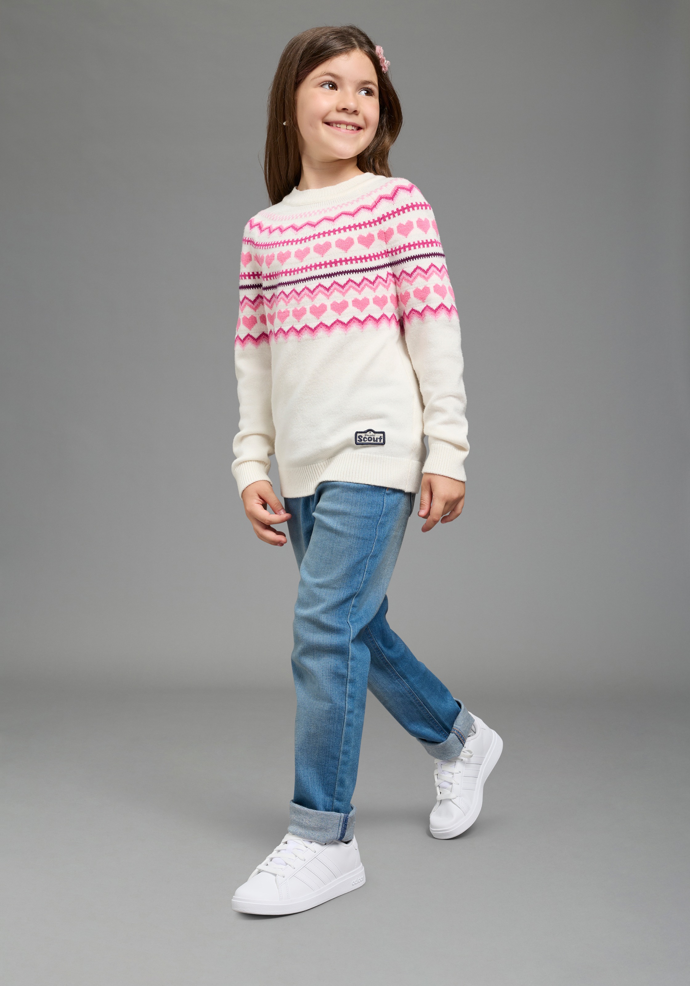 Scout Strickpullover »Jaccquard Pullover - Herzendesign - NEU von SCOUT« Langarm, elastisches Strickmaterial