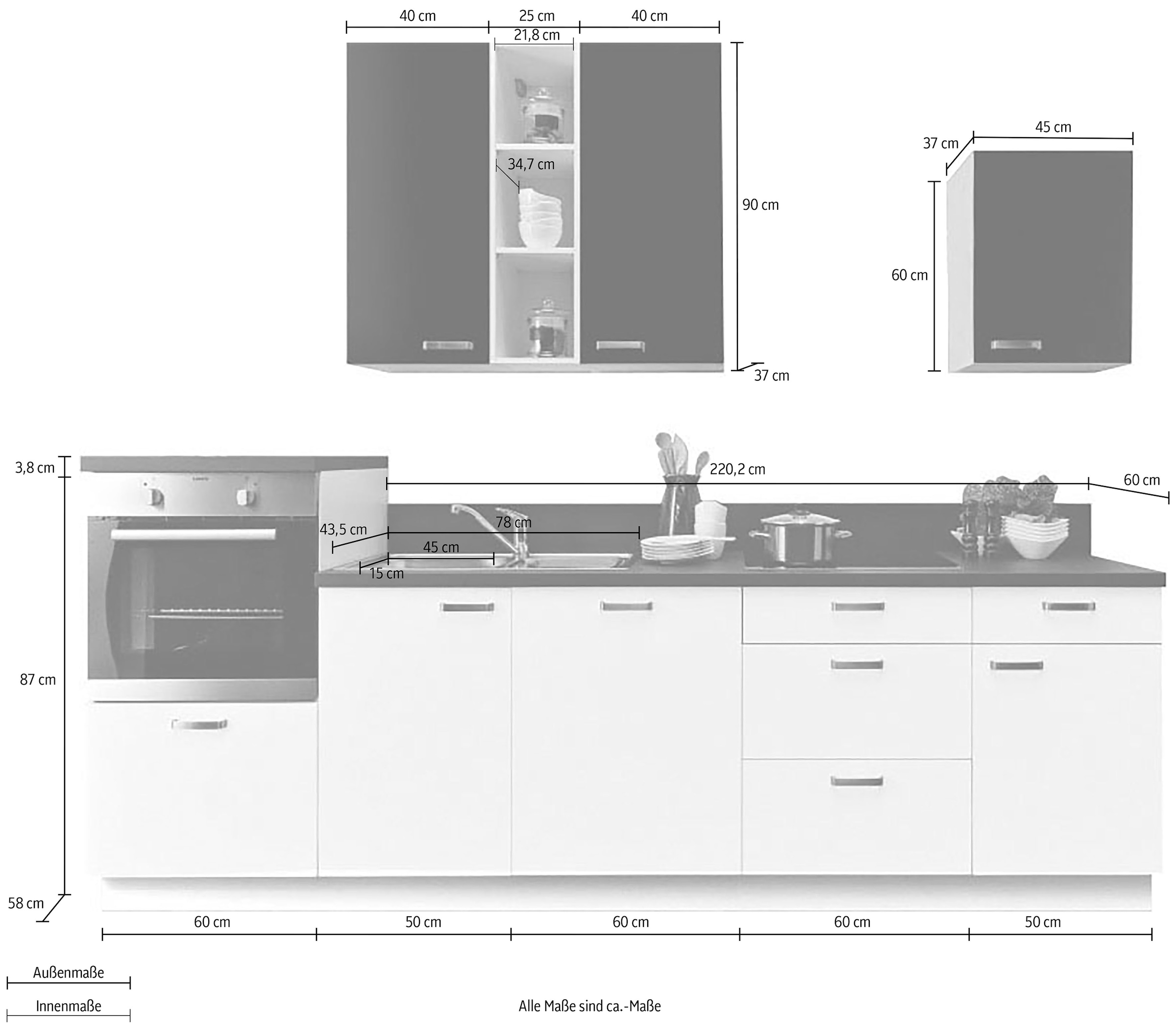 KOCHSTATION Küchenzeile »"KS-Bari", wahlw. mit E-Geräten & Geschirrspüler«, Soft-Close-Funktion und Vollauszügen, vormontiert, Breite 280 cm