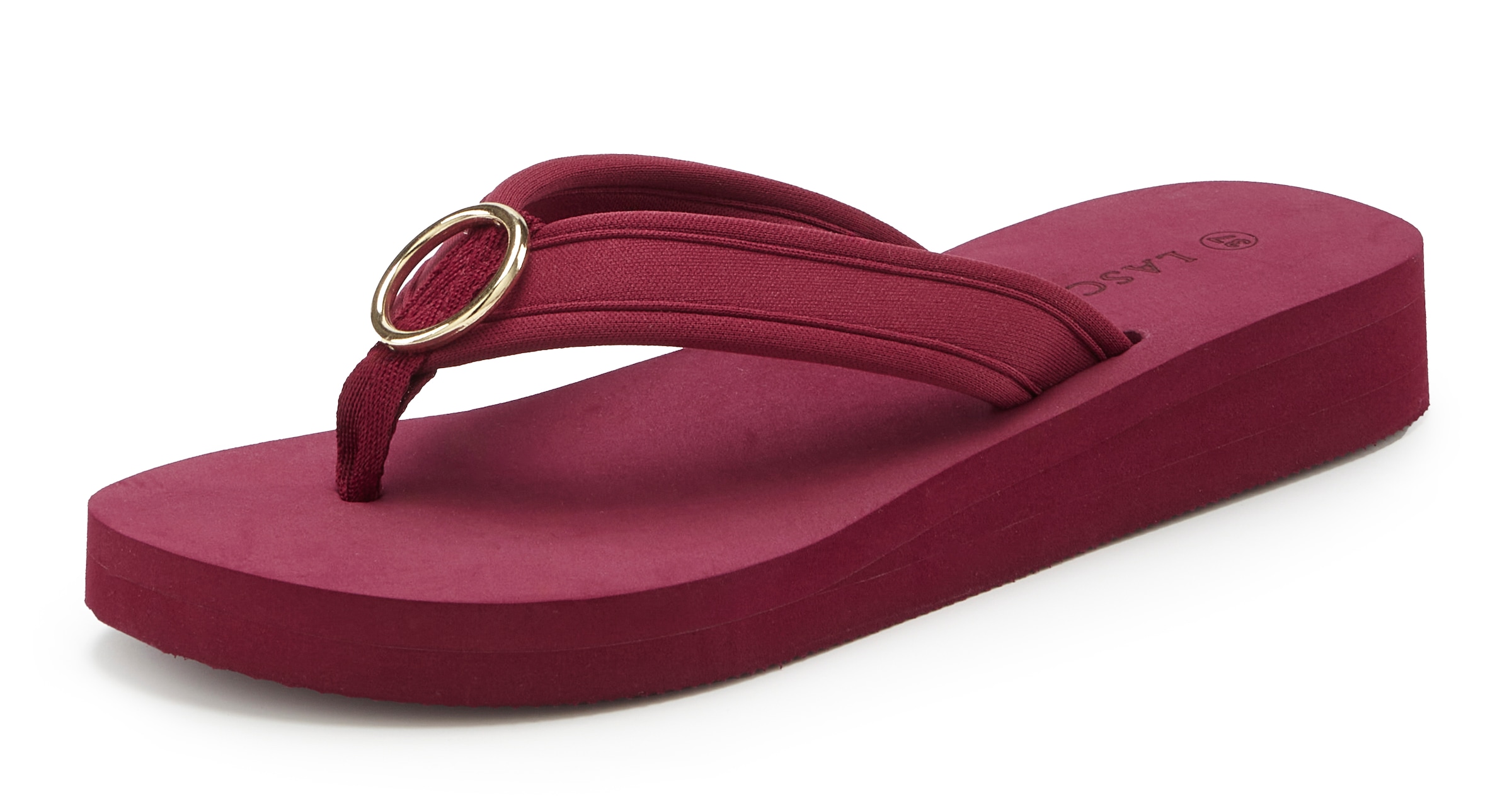 LASCANA Badezehentrenner »Sandale, Badeschuh, Pantolette, Badelatsche, Flip Flop, Sommerschuh,«  Zehentrenner mit Ringapplikation "Italy" VEGAN