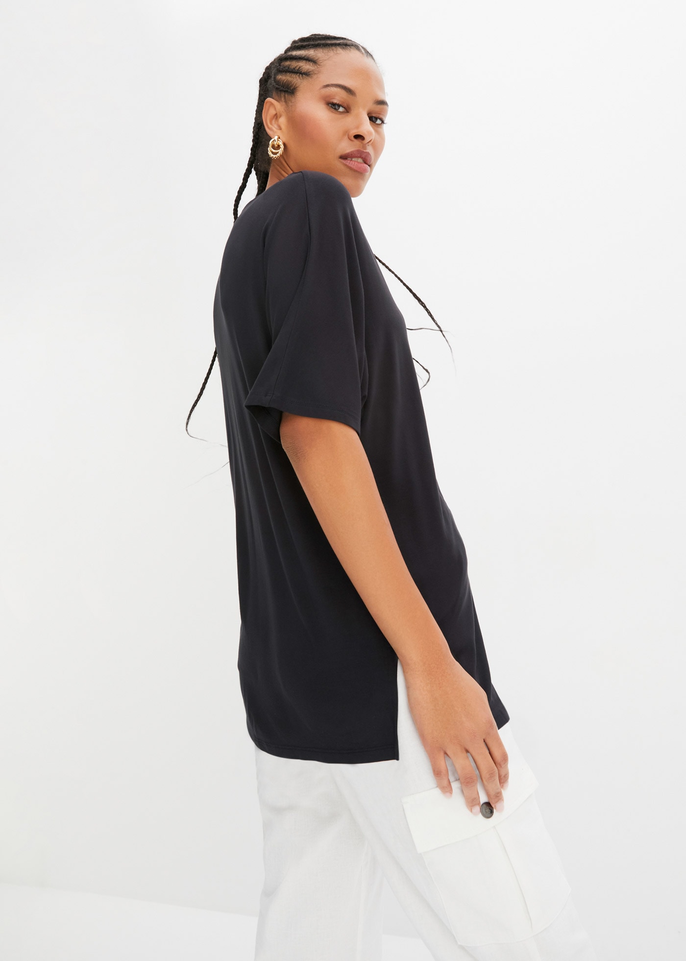 bonprix T-Shirt »Long-Shirt aus nachhaltigem Viskose-Mix« Oversize-Passform, Halbarm-Design, aus Viskose-Mix mit Elasthan