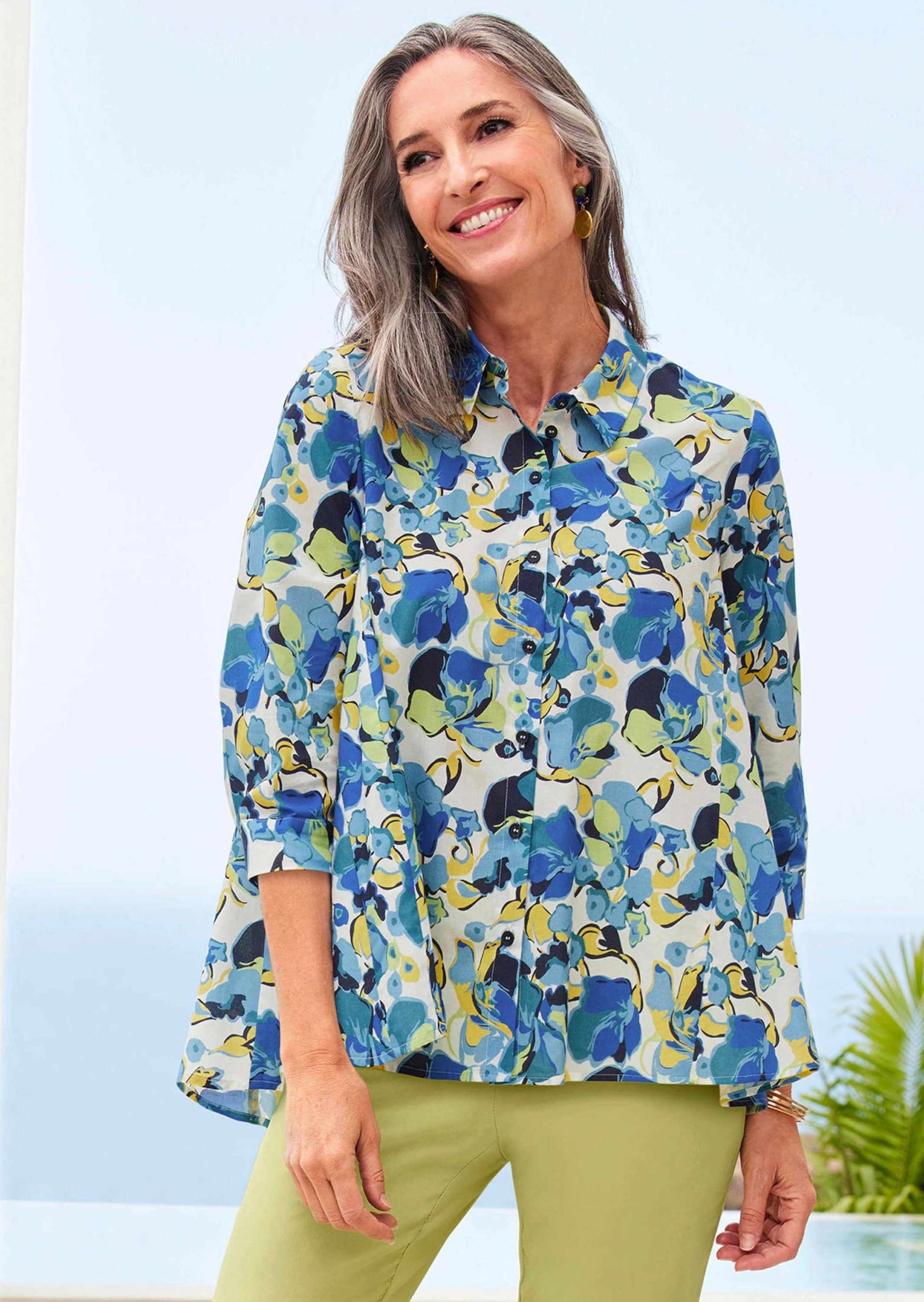 GOLDNER Hemdbluse »Kurzgröße Moderne Druckbluse in legerer Form« A-Linie mit Kellerfalte im Rückenteil