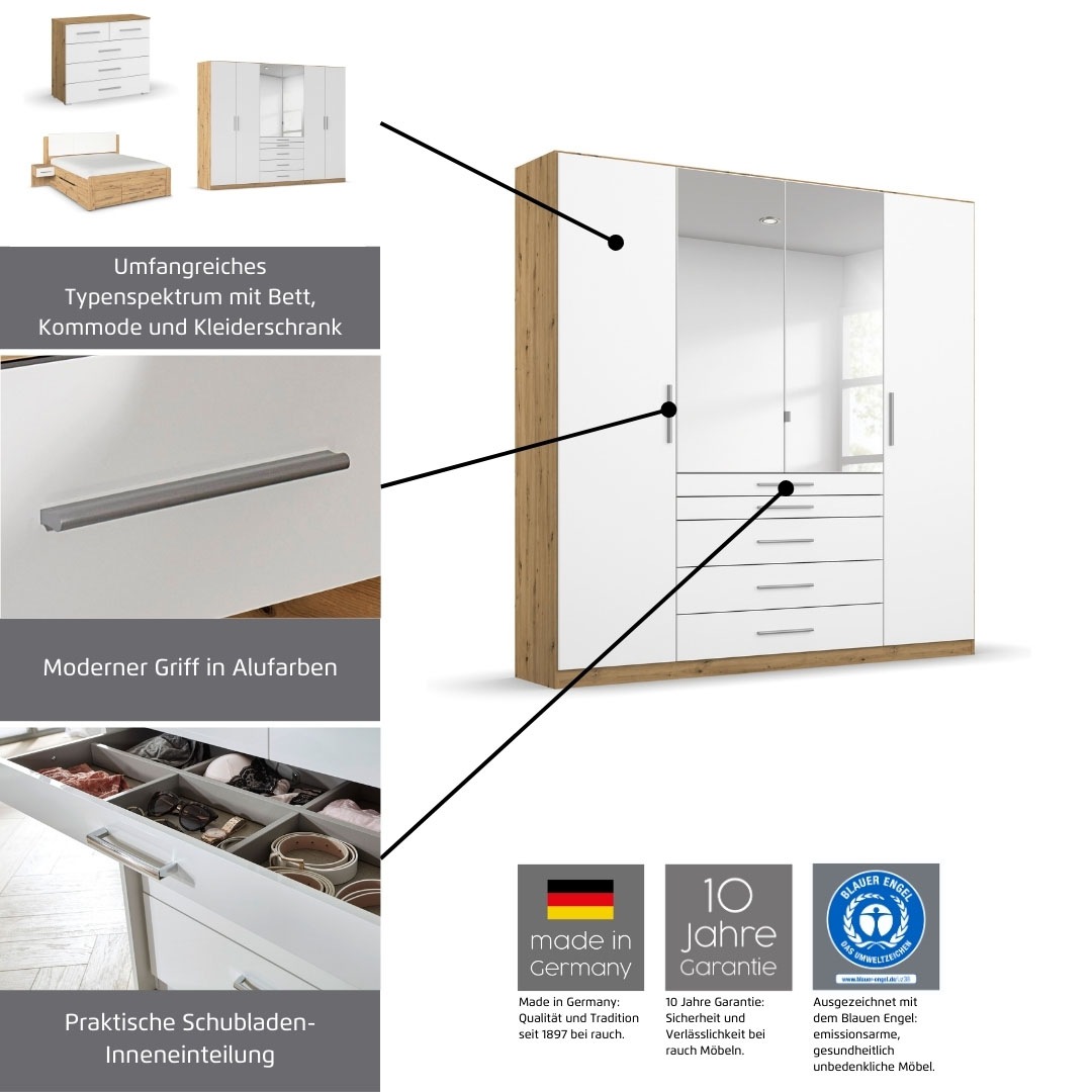 rauch Kleiderschrank »Schrank Drehtürenschrank Ankleide Garderobe Schlafzimmer WEINGARTEN« Breiten: 181/225/270 cm, Höhe 210 cm,  mit Spiegel, oberste Schublade mit Einteilung MADE IN GERMANY