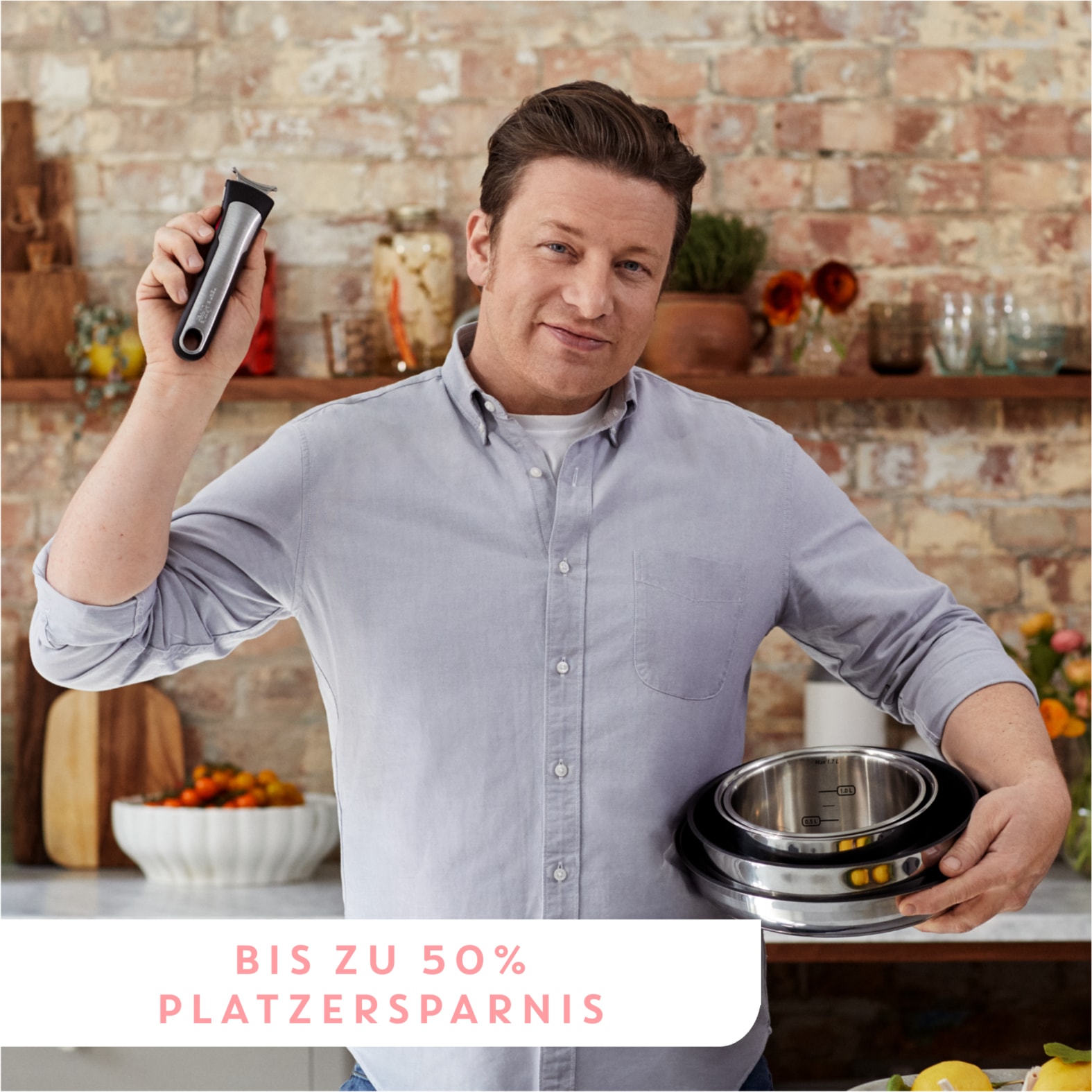 Tefal Pfannen-Set »Jamie Oliver Ingenio G6, 5-teiliges Ingenio Kochgeschirr-Set Induktion«, Edelstahl, (Set, 5 tlg., Bratpfanne 24/28 cm, Kasserollen 16/20 cm, 1 abnehmbarer Griff), für alle Herdarten geeignet, backofenfest, platzsparend, L9769632