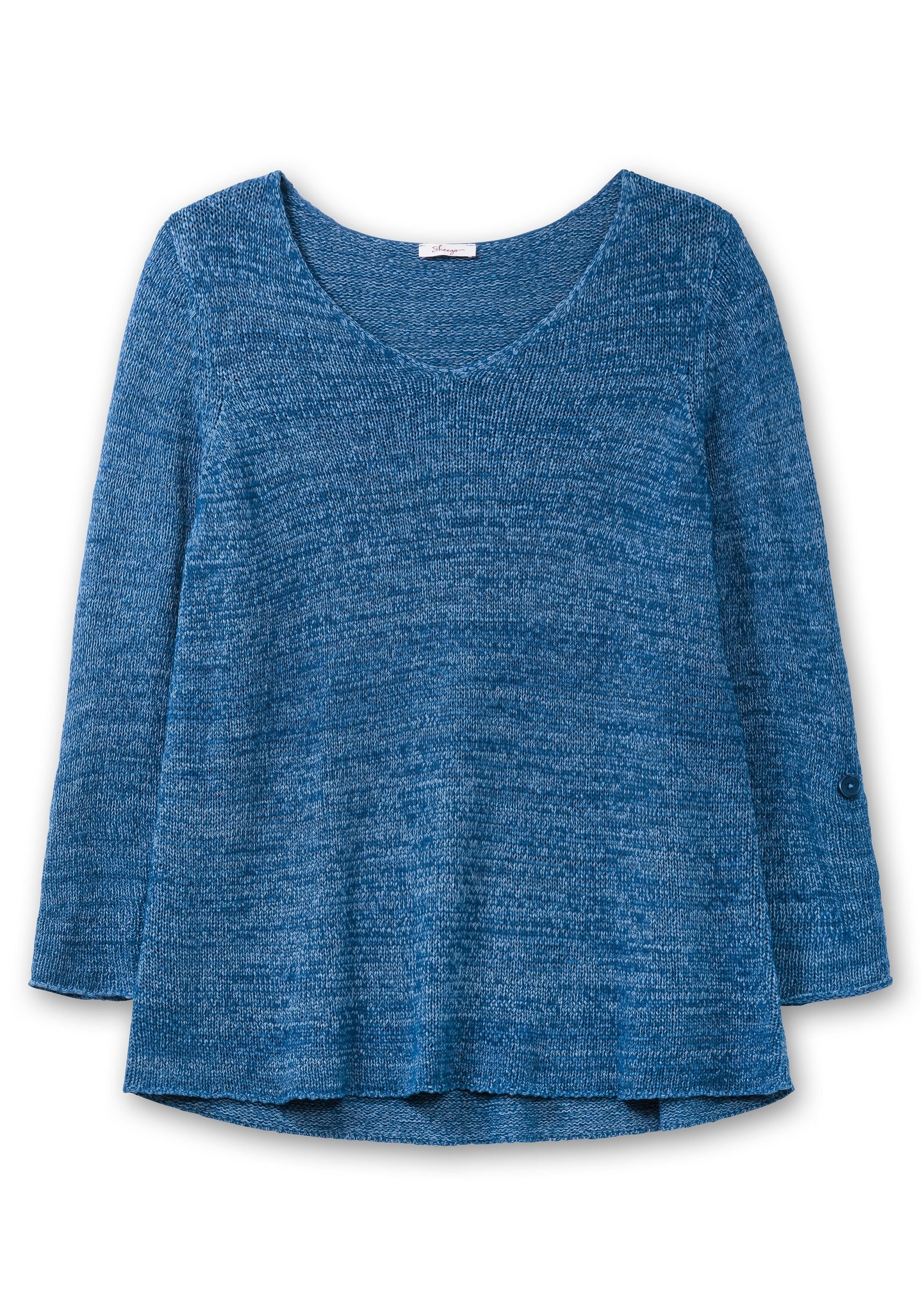Sheego V-Ausschnitt-Pullover »Pullover aus Bändchengarn, mit Krempelärmeln«, aus Bändchengarn, mit Krempelärmeln