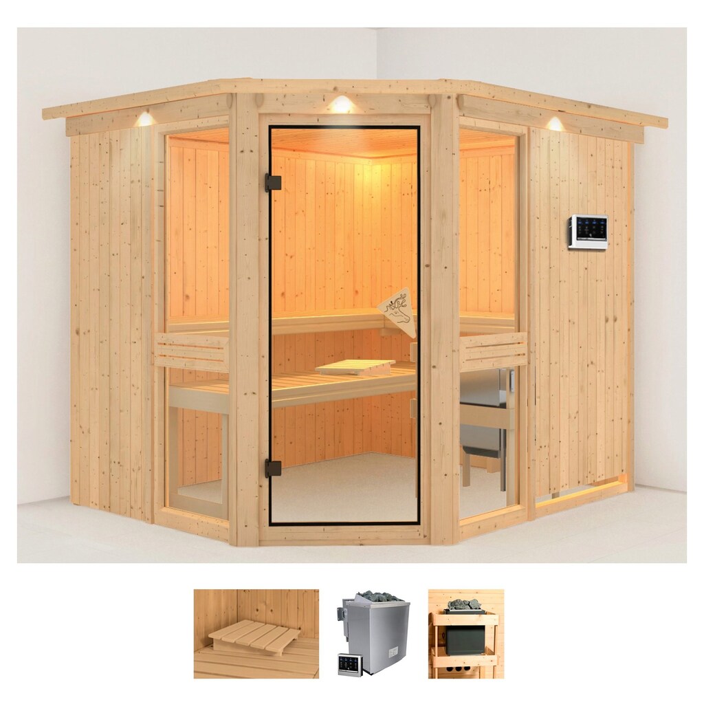 Karibu Sauna »Aline 3«, (Set), 9-kW-Bio-Ofen mit externer Steuerung