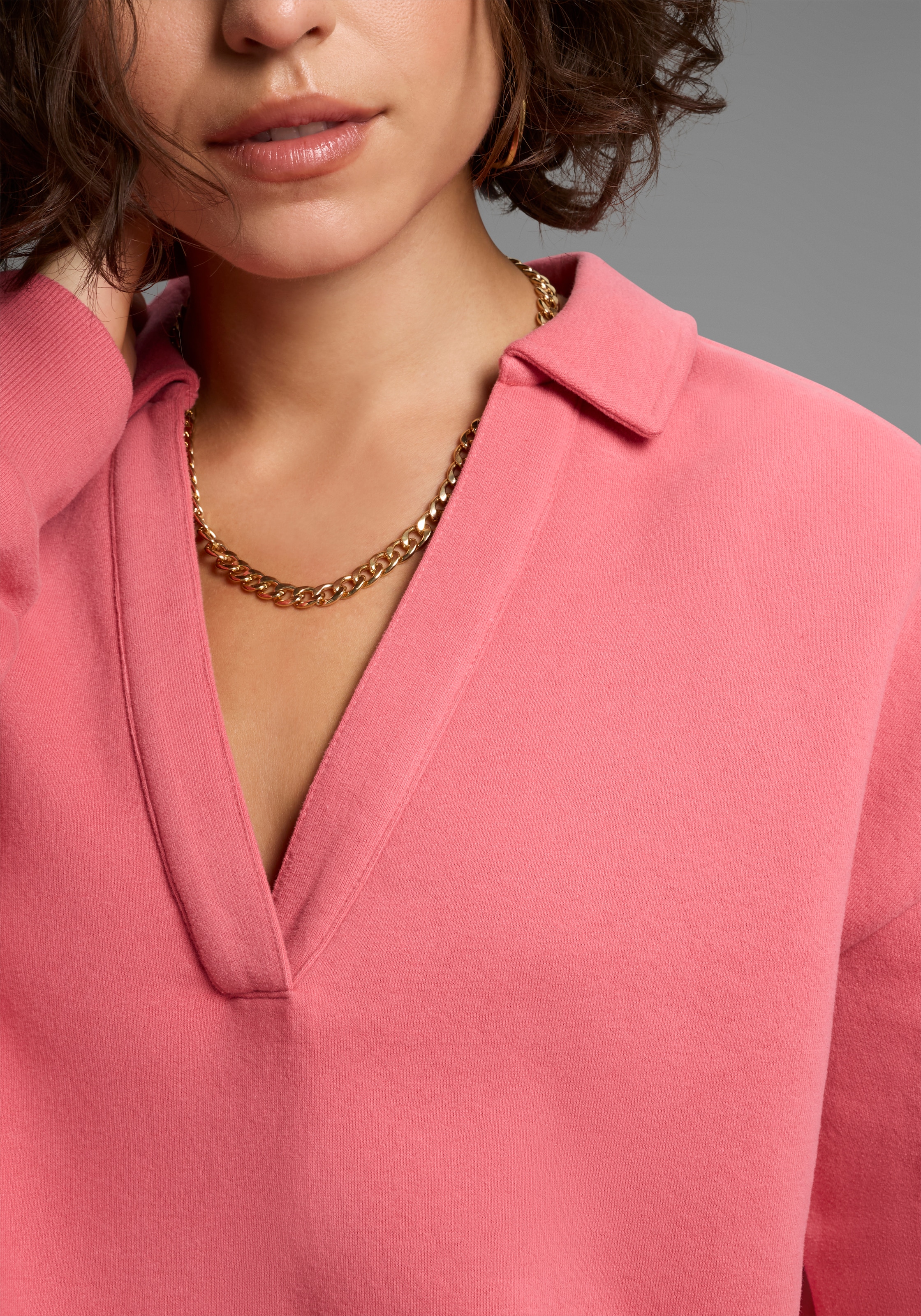 Laura Scott Sweatshirt , Weiche Baumwollmischung mit V-Ausschnitt und Kordel am Saum
