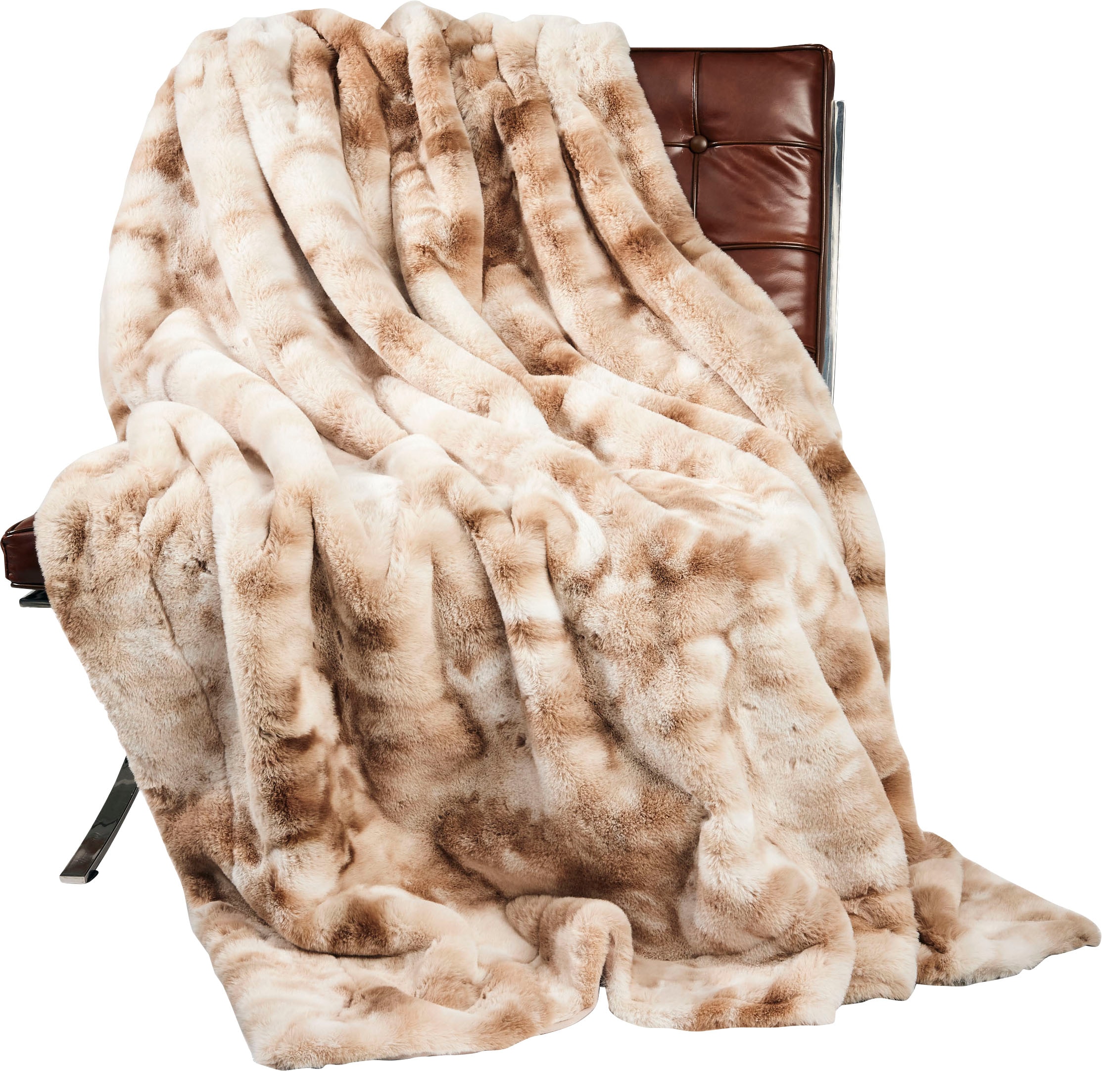 Star Home Textil Wohndecke »Marmor« Kuscheldecke, Felloptik, Beige und Anthrazit, Pflegeleicht, Tierfrei