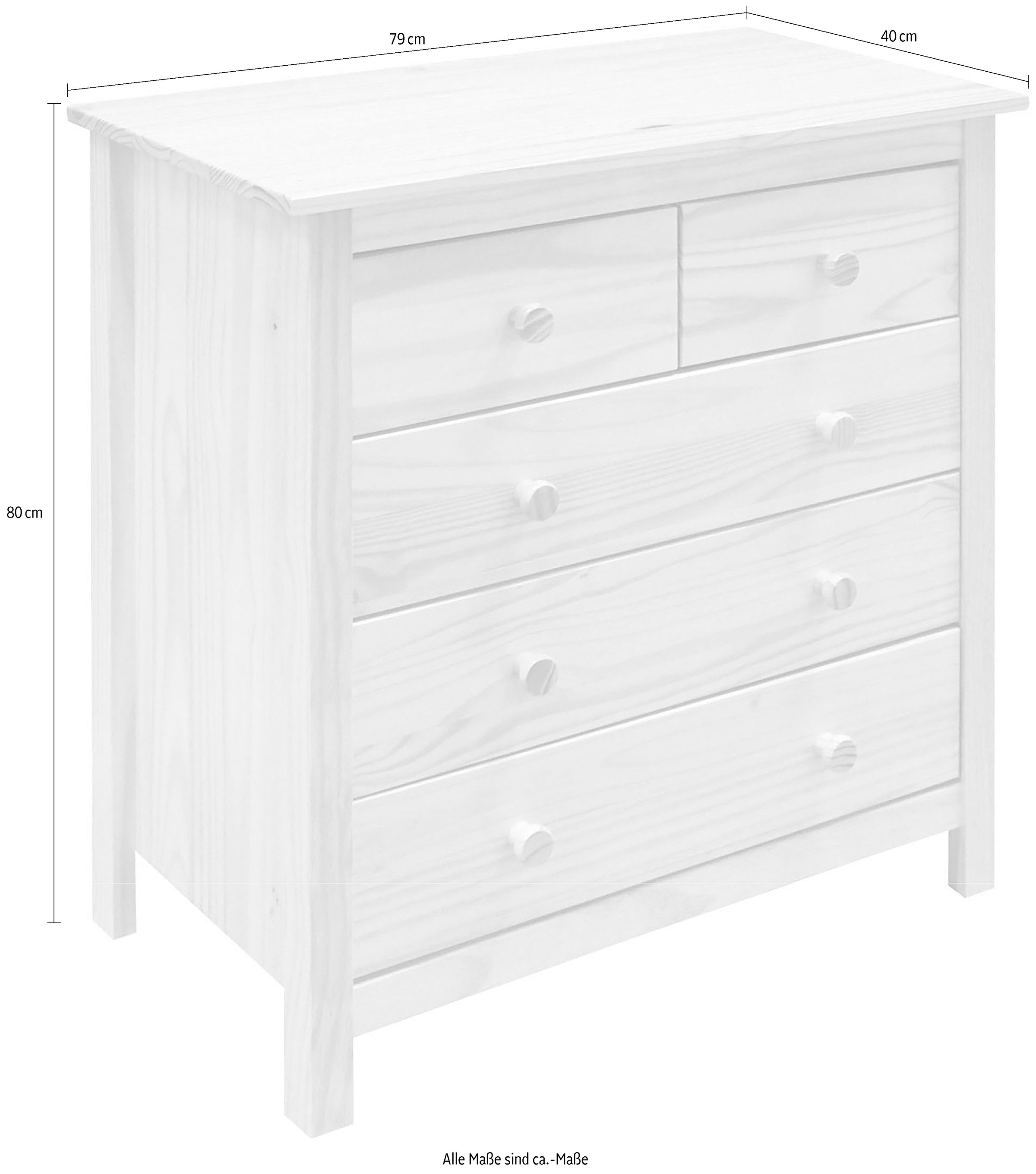 Möbilia Kommode 1 Stk. tlg. gefertigt aus massivem Kiefernholz