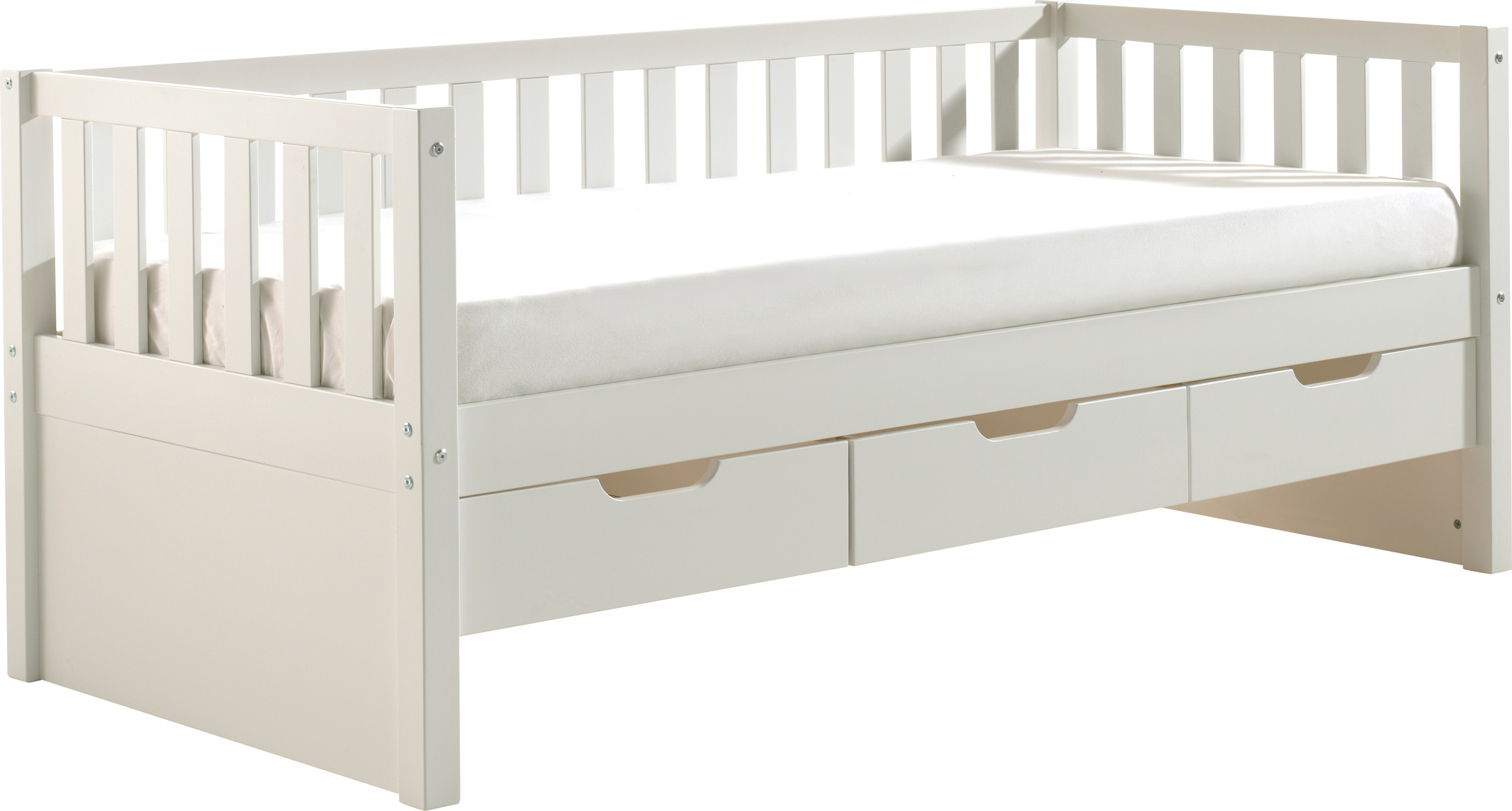 Vipack Einzelbett »mit Schubladen, Kiefer massiv, viel Stauraum und zeitloses Design«, (B/H/T ca. 211,2x85,5x97,8cm, Ausf. Milky Pine oder Weiß), inkl. Rolllattenrost, mit oder ohne Bettschublade