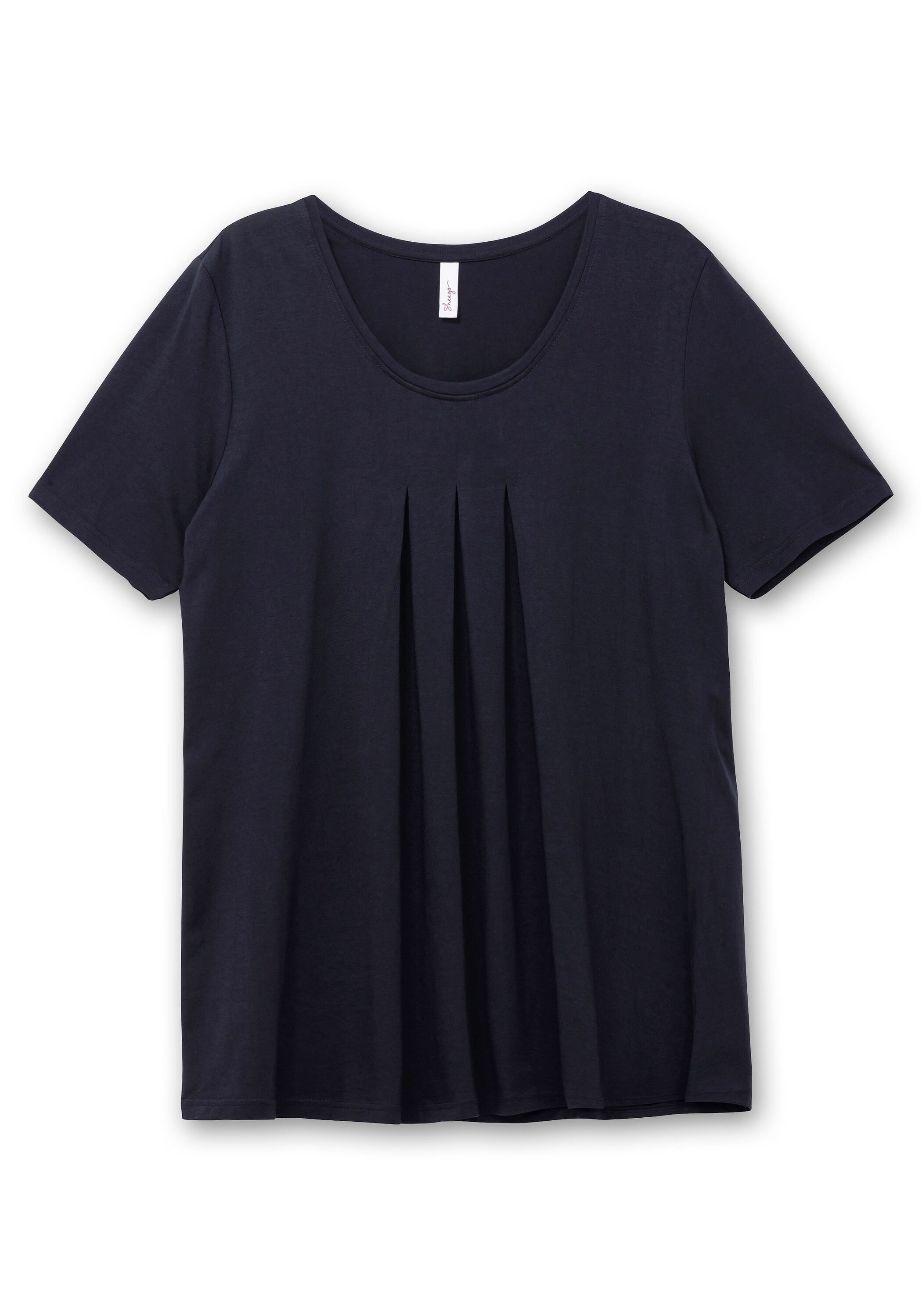 Sheego T-Shirt »Shirt in A-Linie in A-Linie, mit Kellerfalten am Ausschnitt«, in A-Linie, mit Kellerfalten am Ausschnitt
