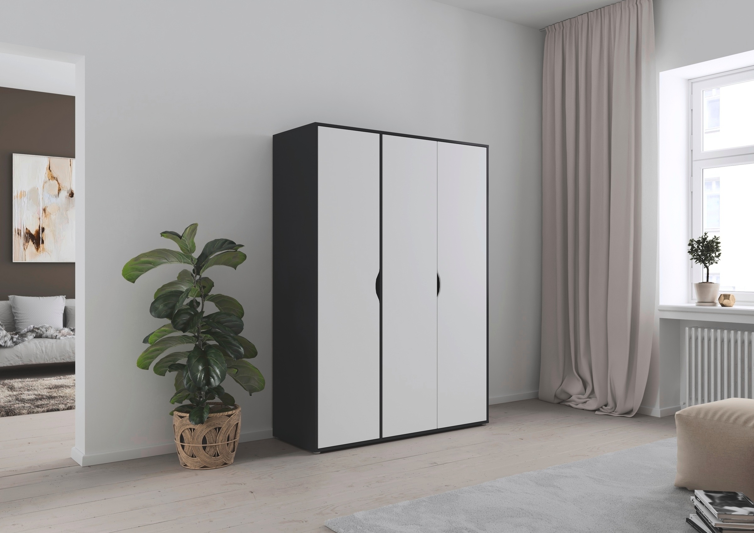 rauch Drehtürenschrank »Kleiderschrank Schrank Garderobe Wäscheschrank NARAI viel Stauraum«, (in 3 verschiedenen Ausstattungen BASIC/CLASSIC/PREMIUM), Griffausfräsungen für eine grifflose Optik TOPSELLER MADE IN GERMANY