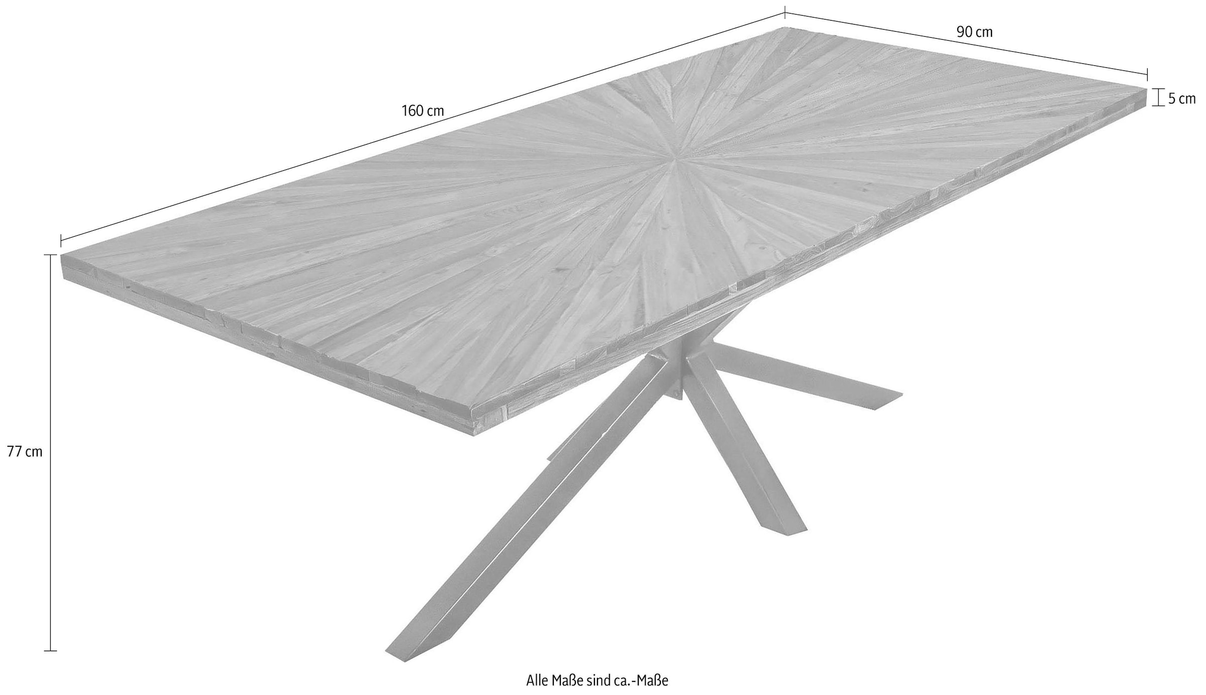 SIT Esstisch »Visby Teakholz Massivholztisch mit Sonnen-Design & Stern-Gestell« 50 mm starke Teakholzplatte mit markantem Stern-Gestell