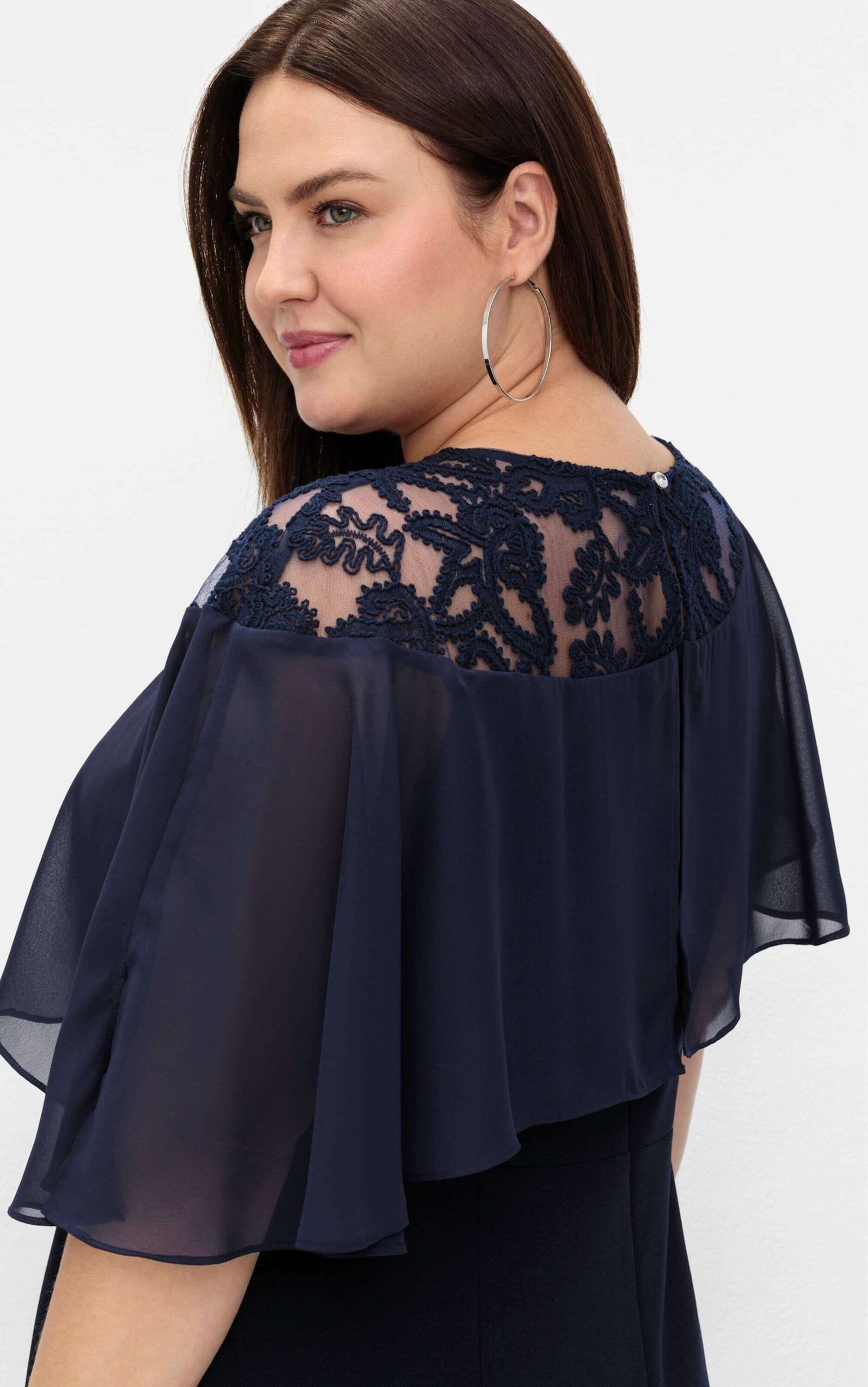Sheego Jerseykleid »Abendkleid Abendkleid mit Chiffon-Cape« Ohne Tasche mit Cape aus Spitze, in Midilänge