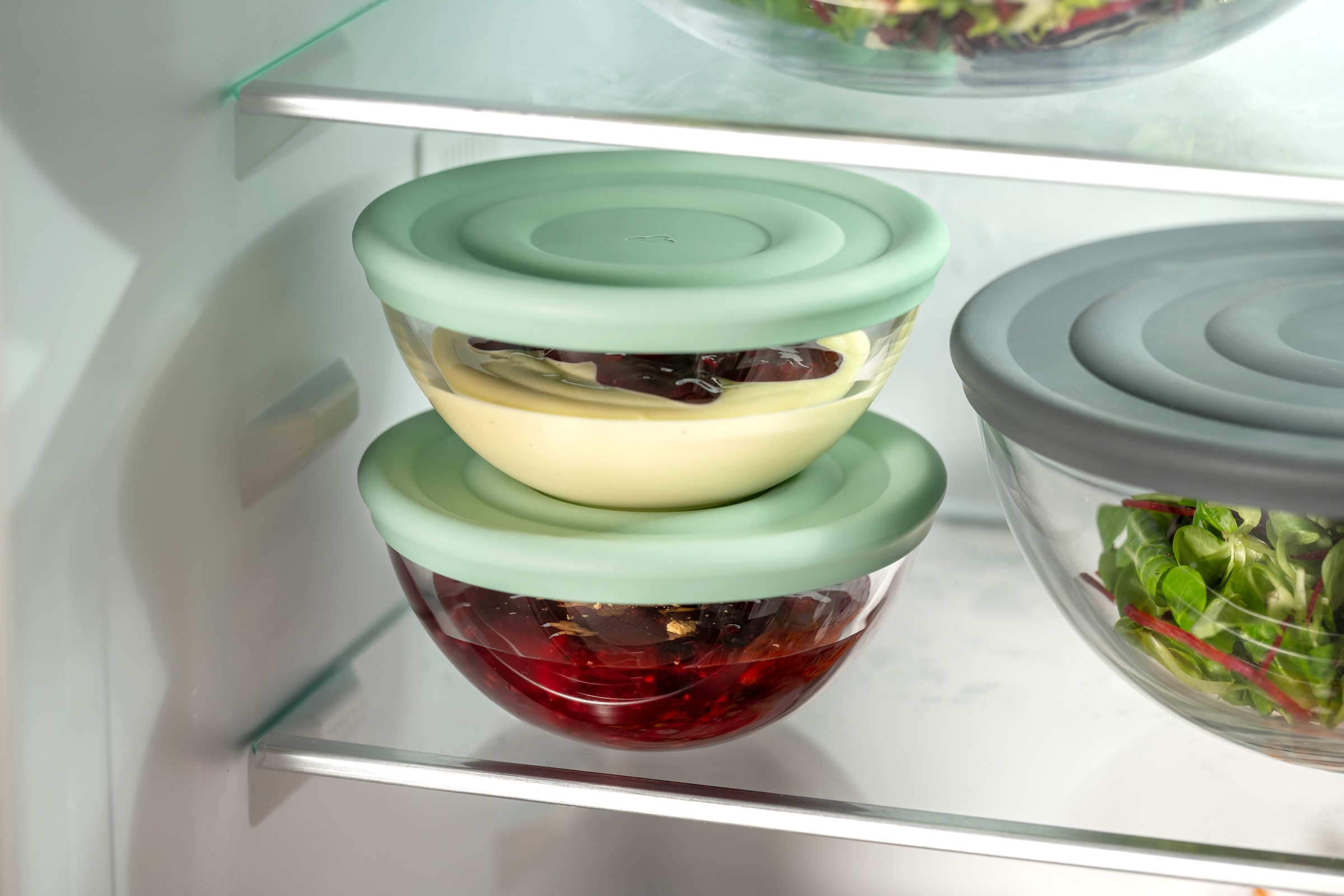 LEONARDO Schale »Schalen-Set CUCINA, 6-teilig, 3 Schüsseln mit Silikondeckel« 6 Stk. aus Glas spülmaschinengeeignet