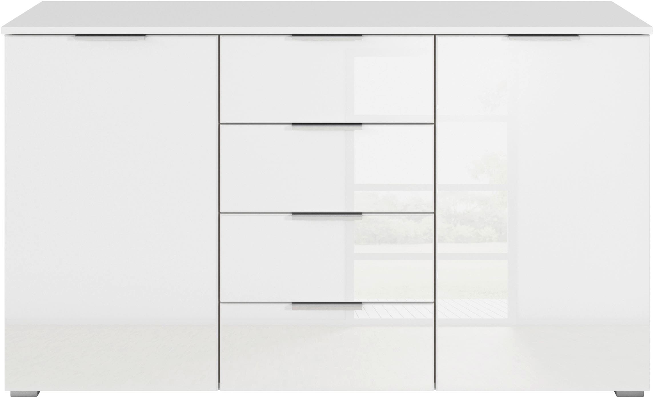 OTTO home »Sideboard Kombikommode Schubladenkommode AGORDO mit Glasfront« in zwei Griff-Farben, Breite 120 cm,  vier große Schubladen, mit insgesamt 4 Einlegeböden MADE IN GERMANY