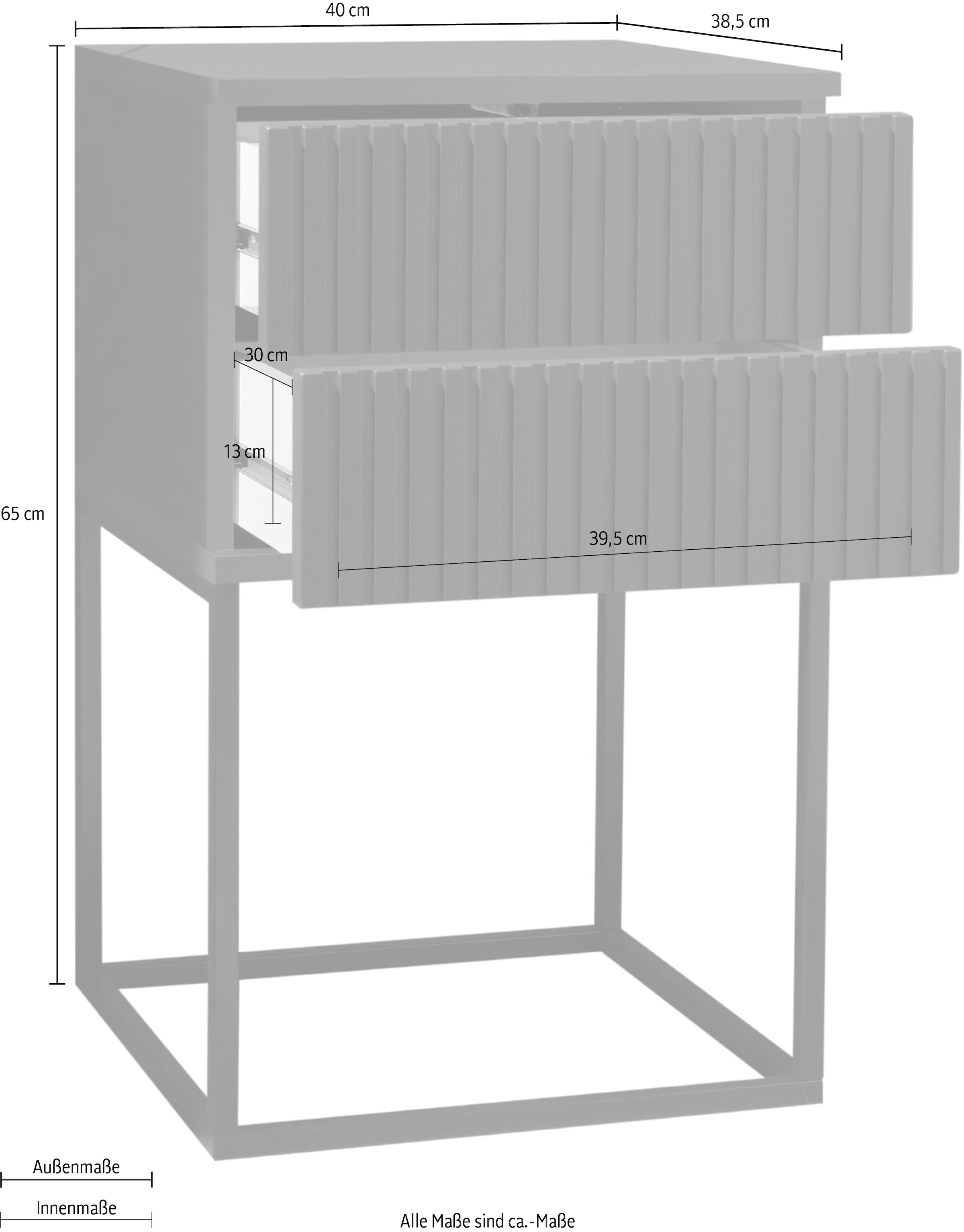 Schlafkontor Nachtkommode »Marle Nachtkonsole, Nachtkästchen auf Metall-Fußgestell«, Schubkasten in Rillenoptik auf schwarzem Metallgestell